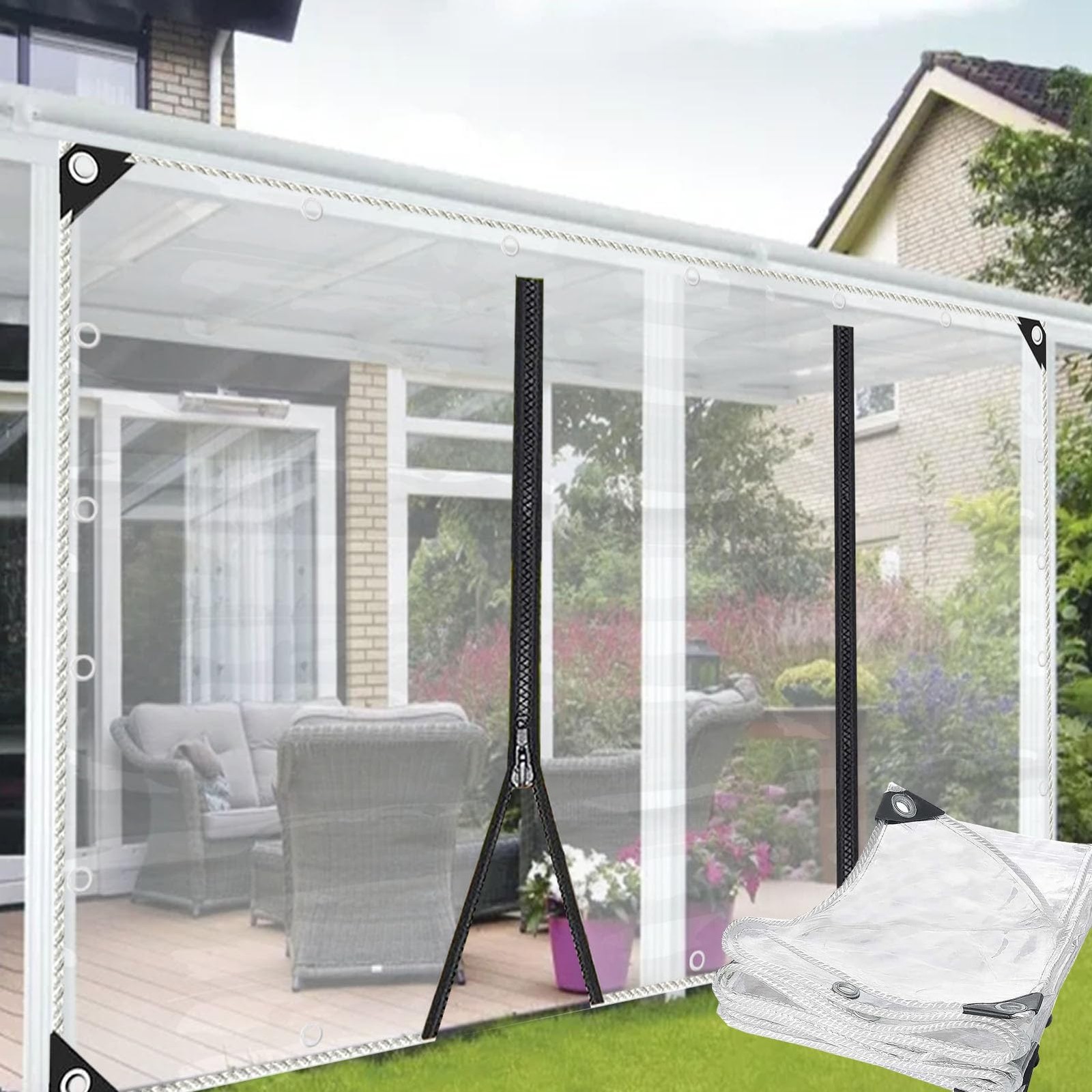 Outdoor Clear Tarp Curtain with Zipper Waterproof Pergola Covers Plastic PVC …