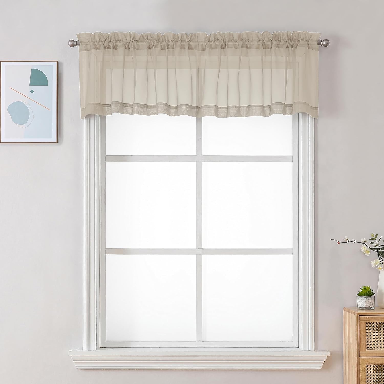 Sheer Valances For Windows 2 Pack Small Window Curtains 42″W X 14″L Taupe
