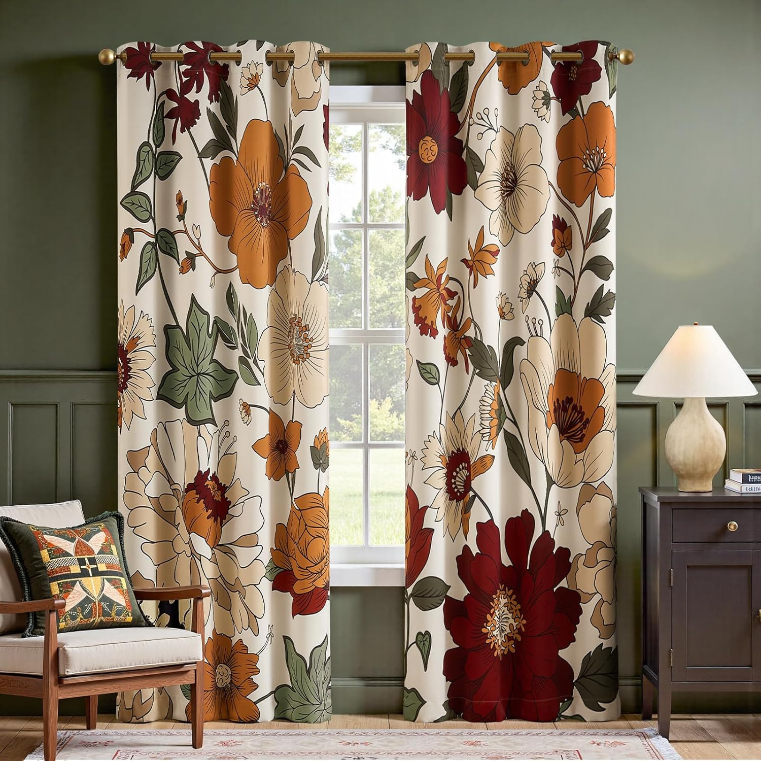 Lora Vintage Floral Blackout Curtains 84″ – Boho Fall Decor, 4 Panels
