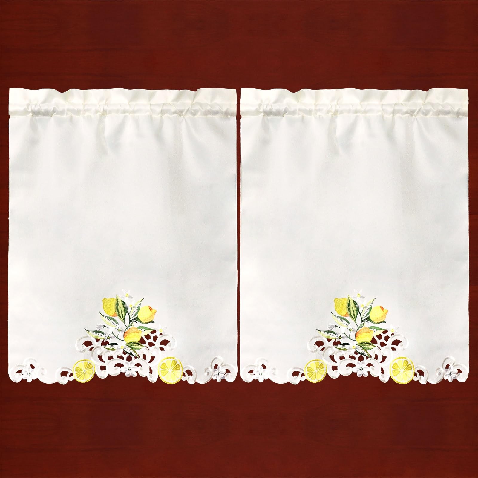 Embroidered Lemon Kitchen Window Curtain Swag and Tiers Set for Spring and Su…