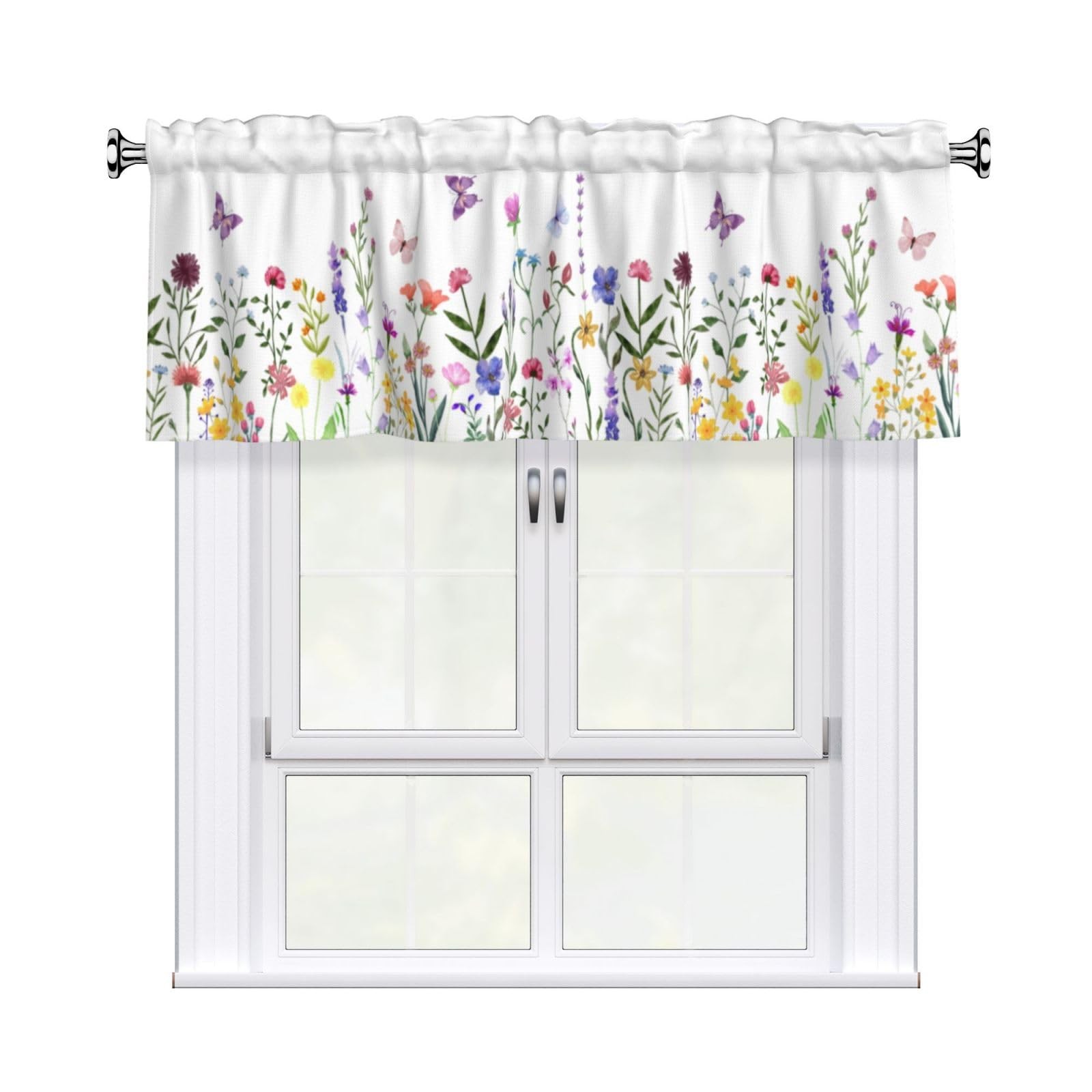 Spring Wildflower Curtains Valance for Windows Easter Floral Butterfly Summer…