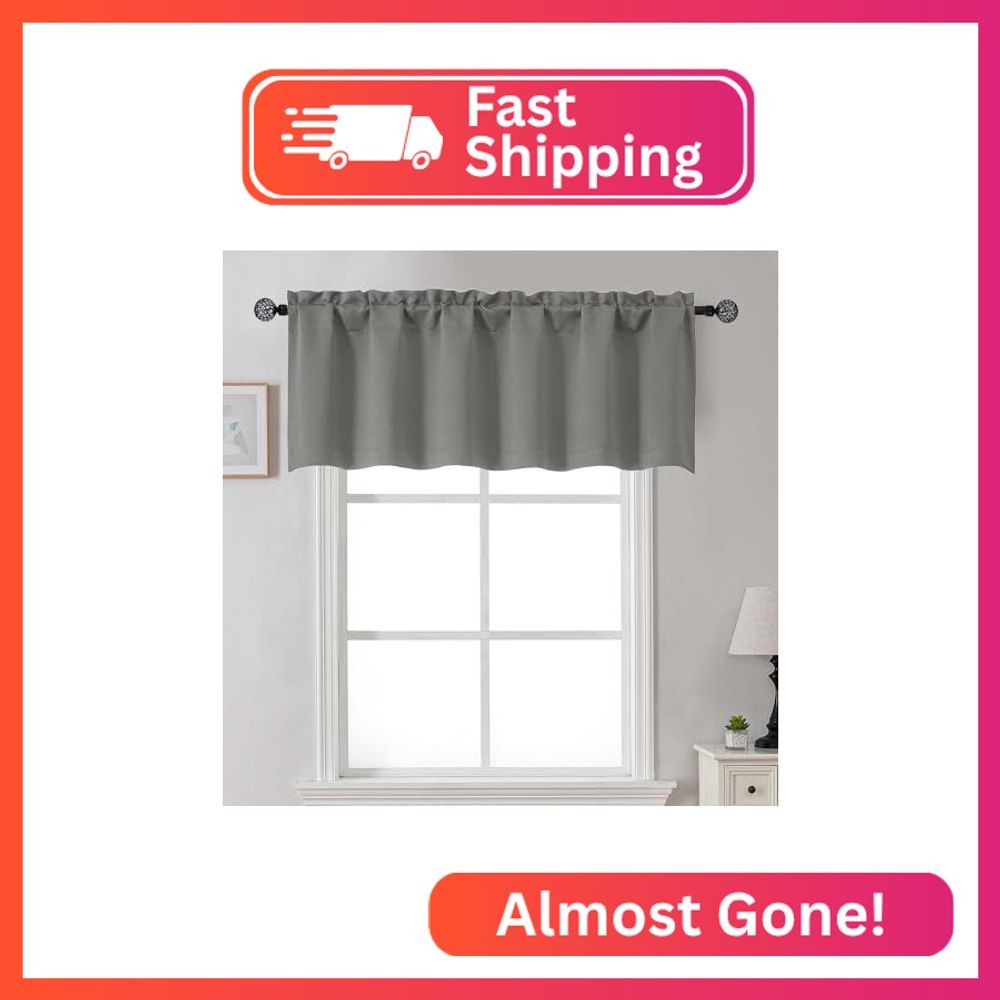 Gwine Light Grey Valance for Windows, Small Blackout Valance Kitchen Curtains fo