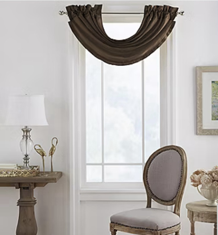ELERENE VERSAILLES FAUX SILK WATERFALL VALANCE CHOCOLATE 52x 36 NEW