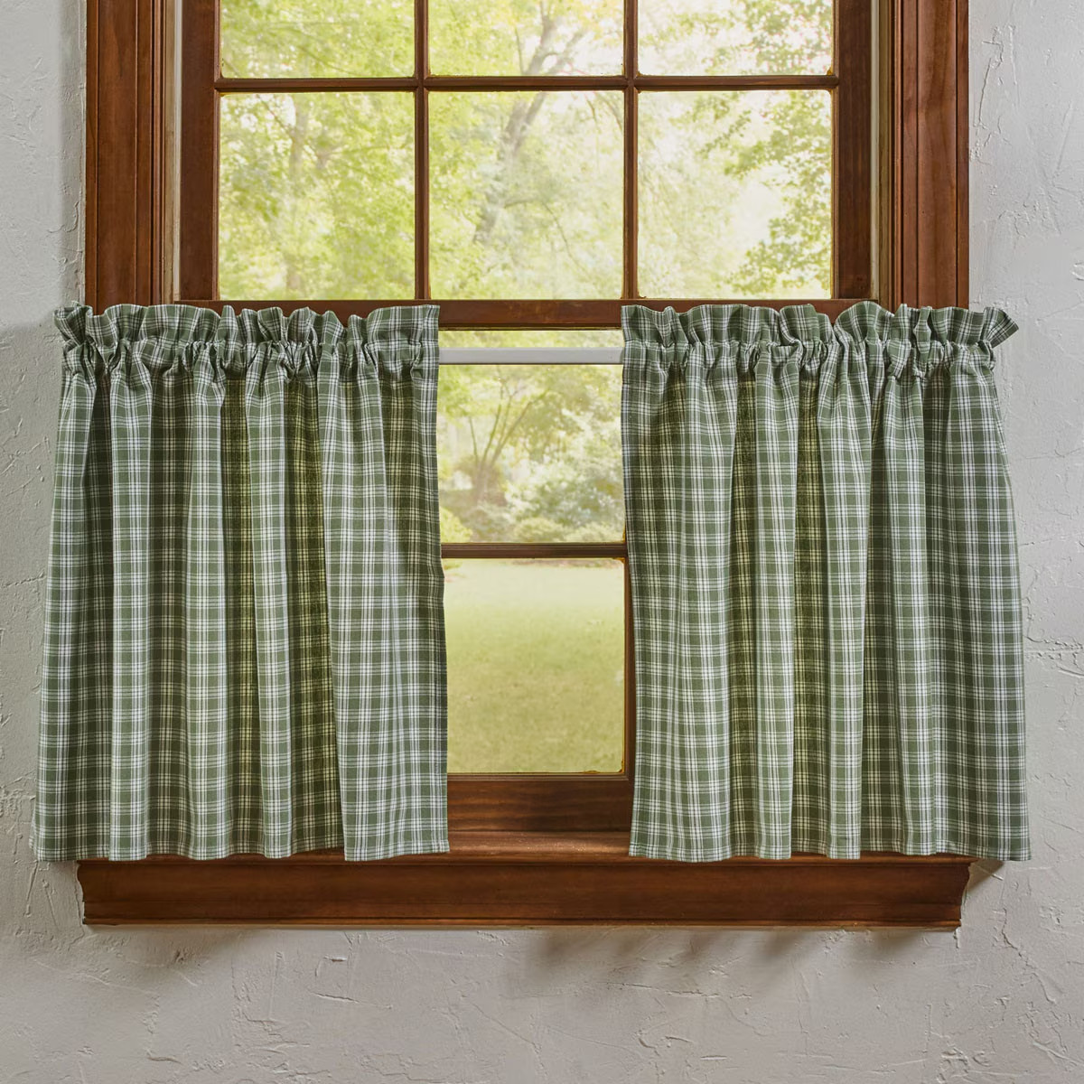 Stafford Ivy Green White Plaid Farmhouse Country Window Cafe Tiers 2 Sizes