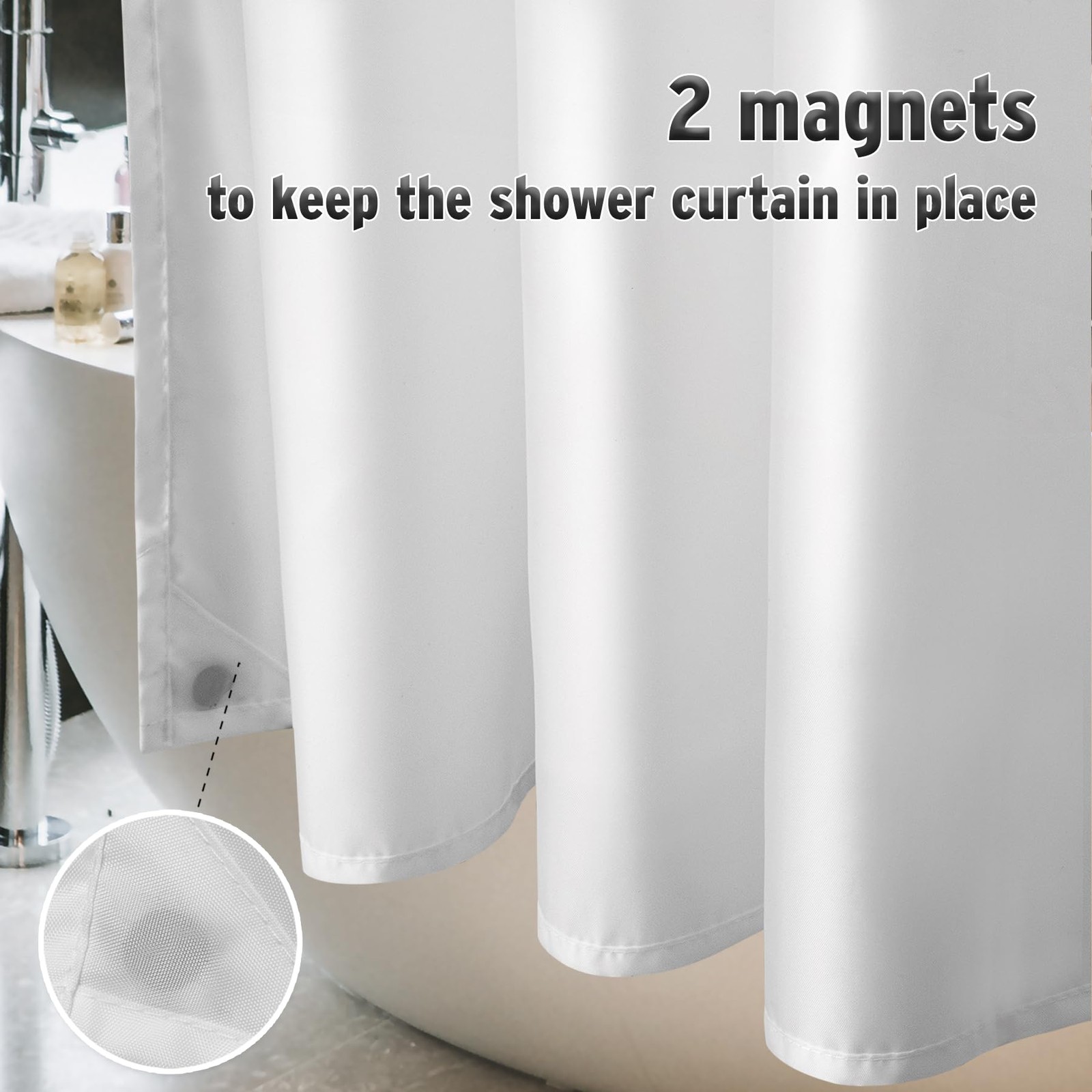 Titanker Fabric Shower Curtain Liner Washable, 72″W x 65″L (Pack of 1), White