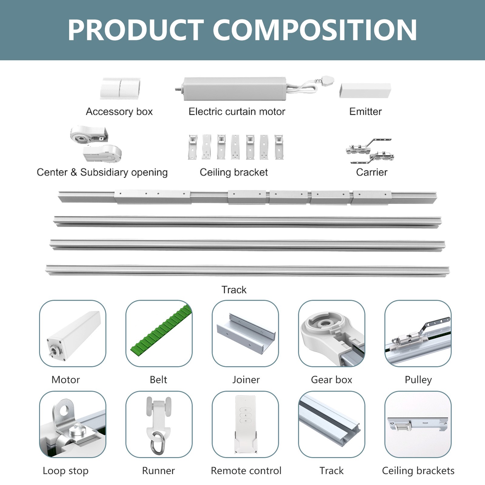 6.2m Motorized Curtain Track Rail Wifi Remote Control 20.3ft Ceiling Track