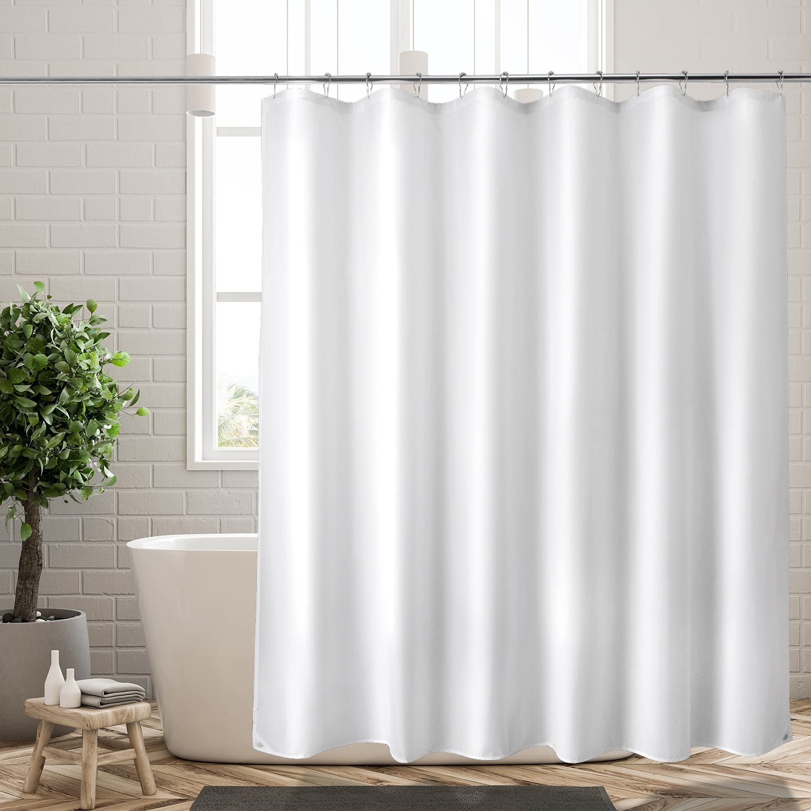 Titanker Fabric Shower Curtain Liner Washable, 72″W x 65″L (Pack of 1), White