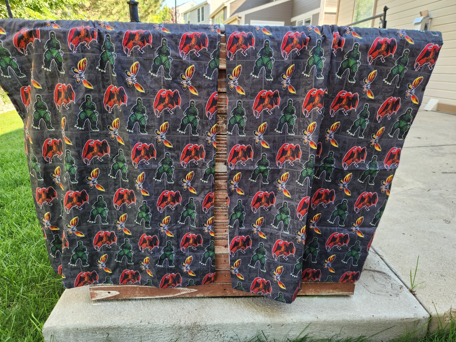 Custom OOAK Godzilla Curtains – 2 Panel – Rod Window Drapes – 1.5 In Rod Width