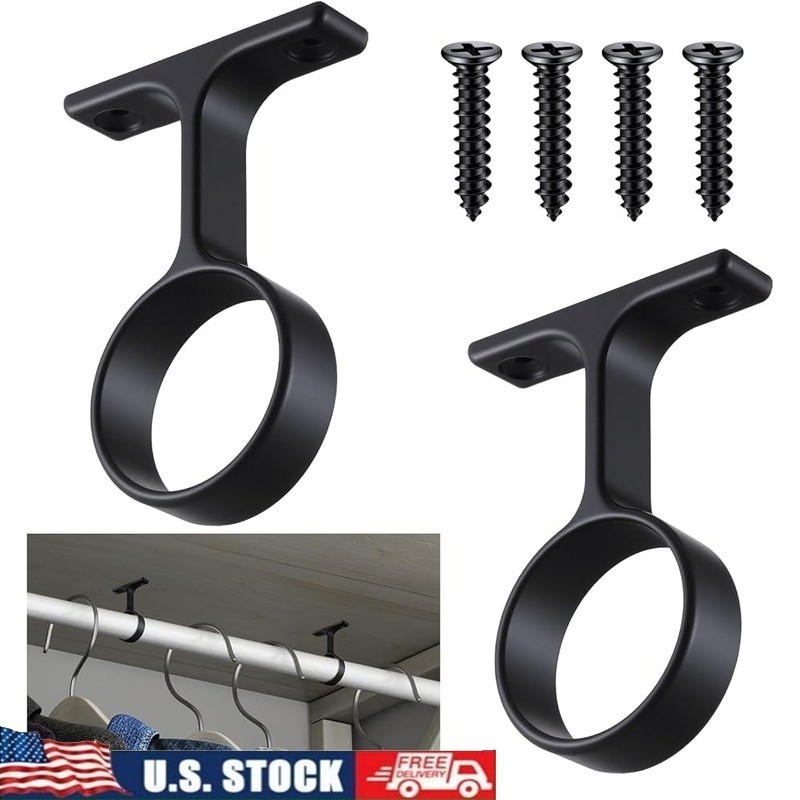 Hanging Clothing Rod Brackets Set of Two Zinc Alloy Heavy Duty Supports New