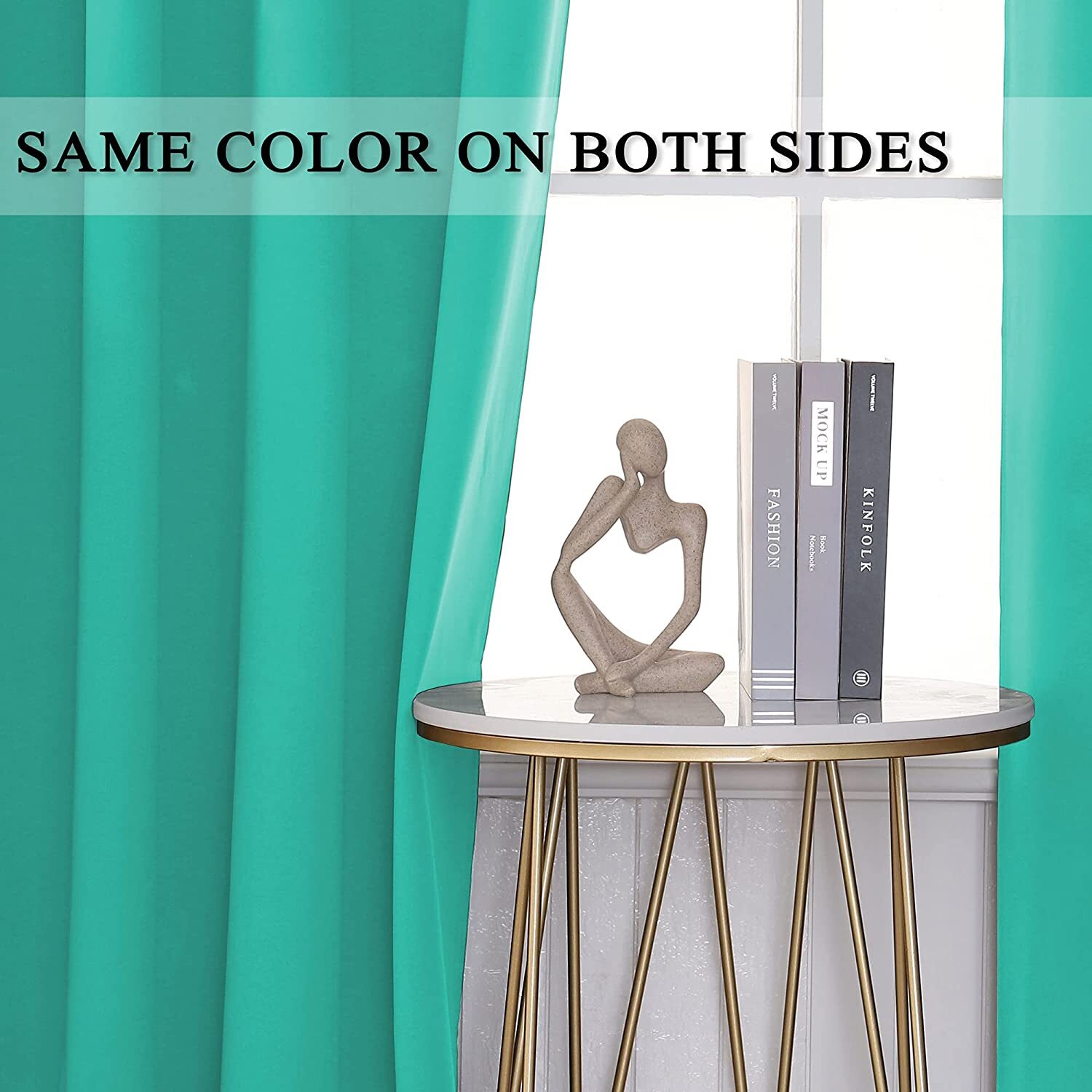 Turquoise Window Blackout Curtains 2 Panels, 52″ x 84″ Thermal Insulated
