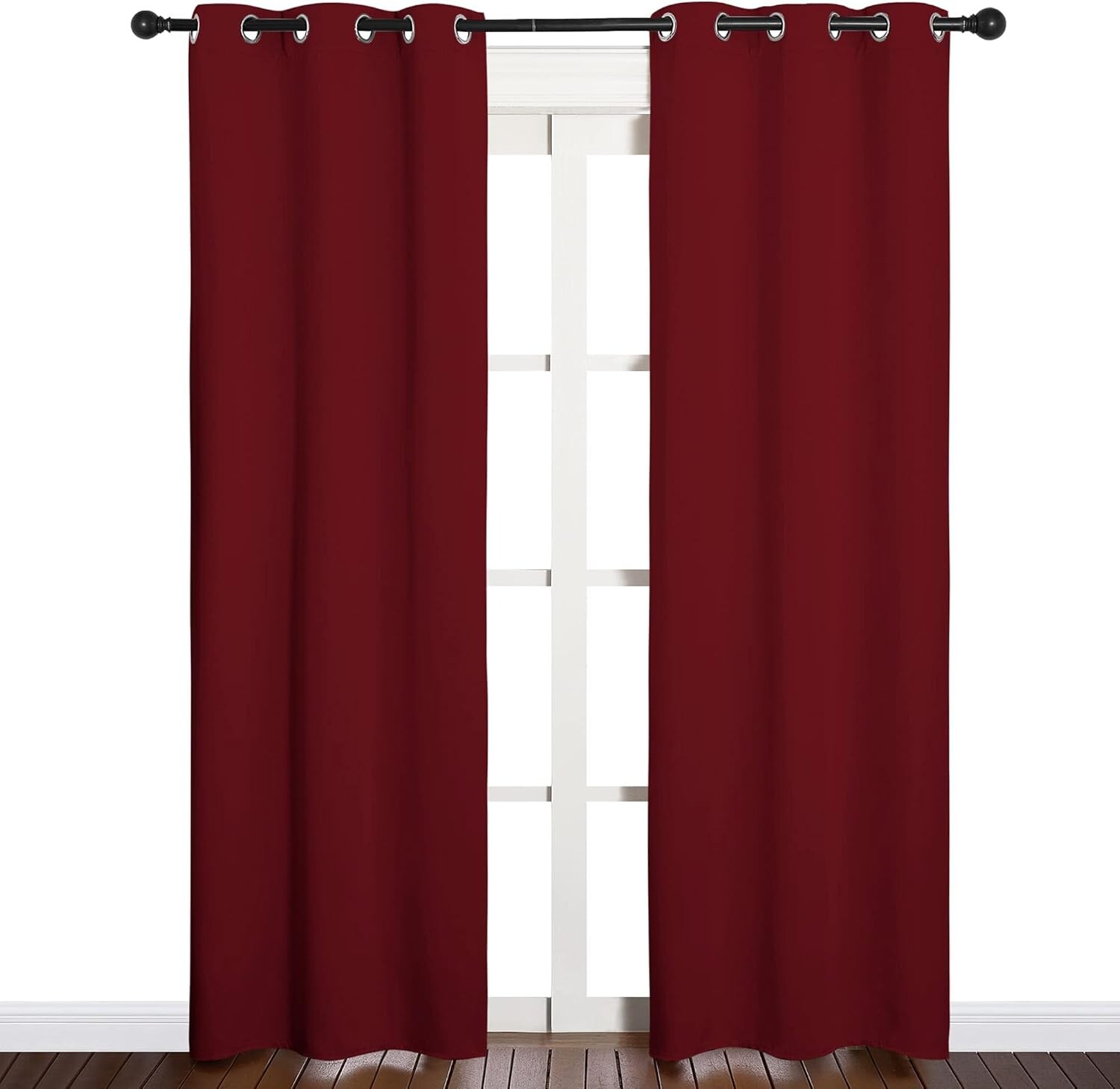 2 PCS Burgundy Red 84″L x 34″W Solid Grommet Darkening Curtains For Bedroom