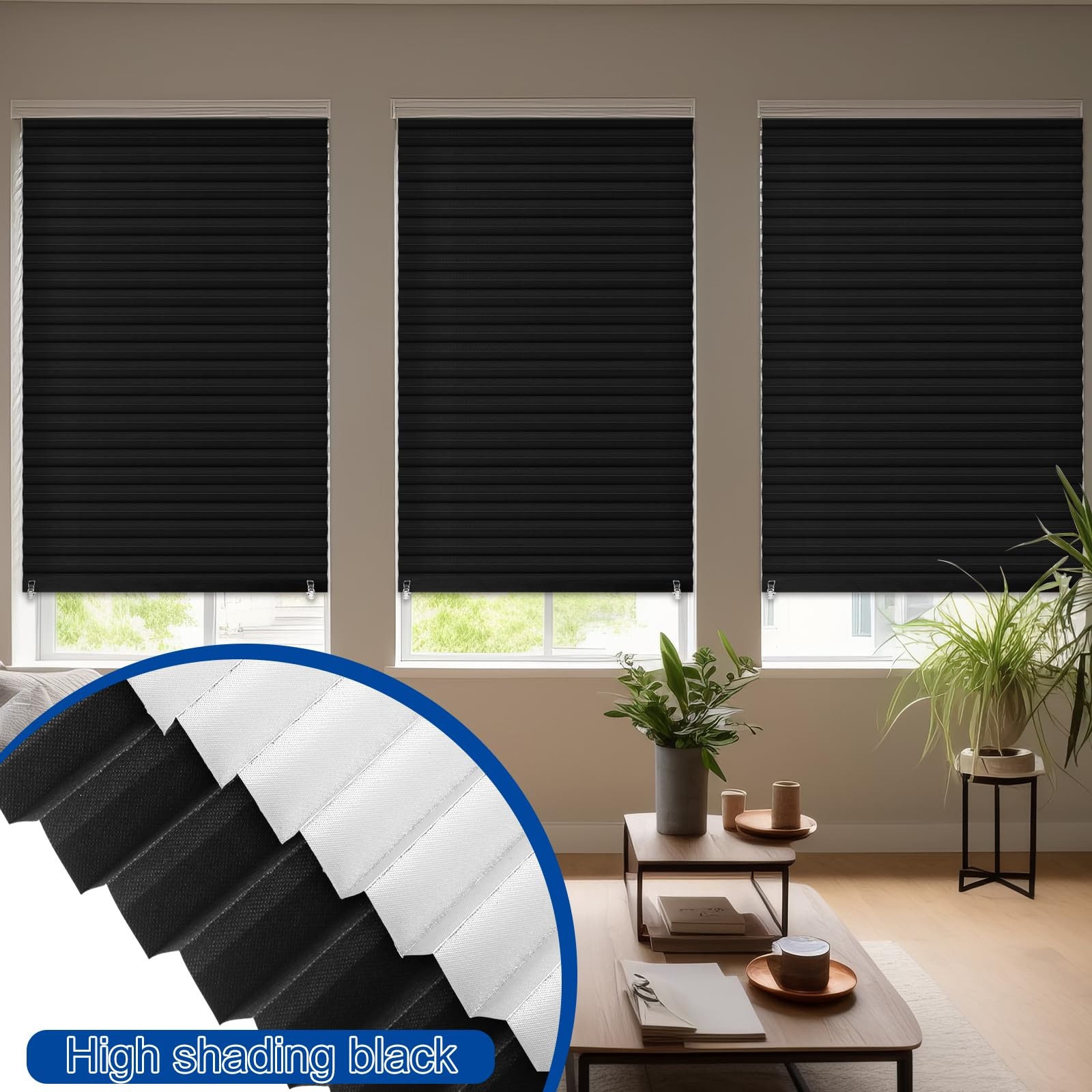 2 Pcs 35 x 110 Inches Blackout Temporary Blinds Cordless No Drill Cut to Size…