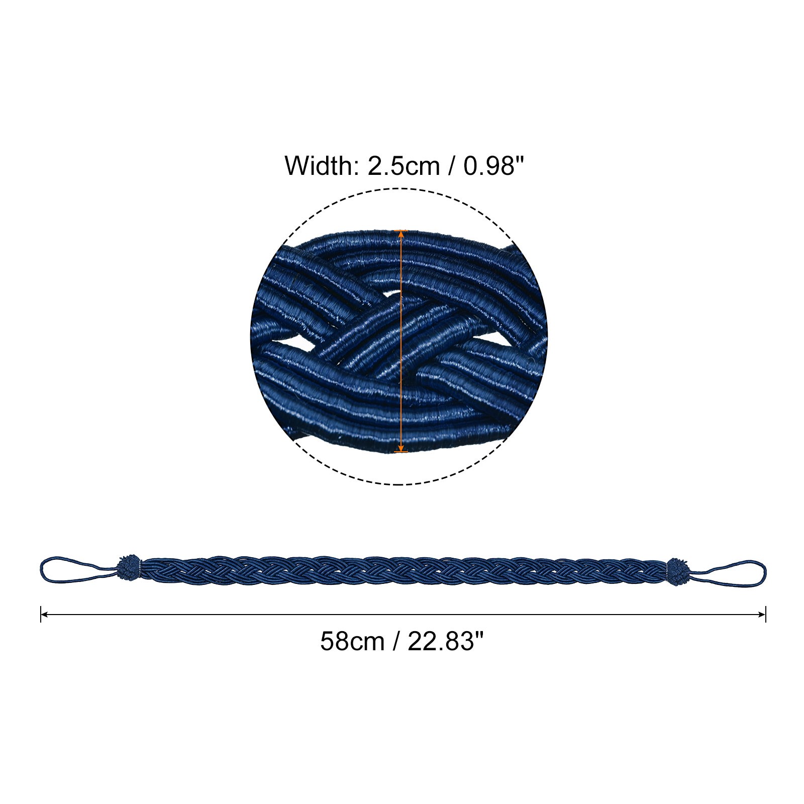 2 Set 23″ Curtain Tiebacks Braid Drapery Holdback Holder with Hooks Navy Blue