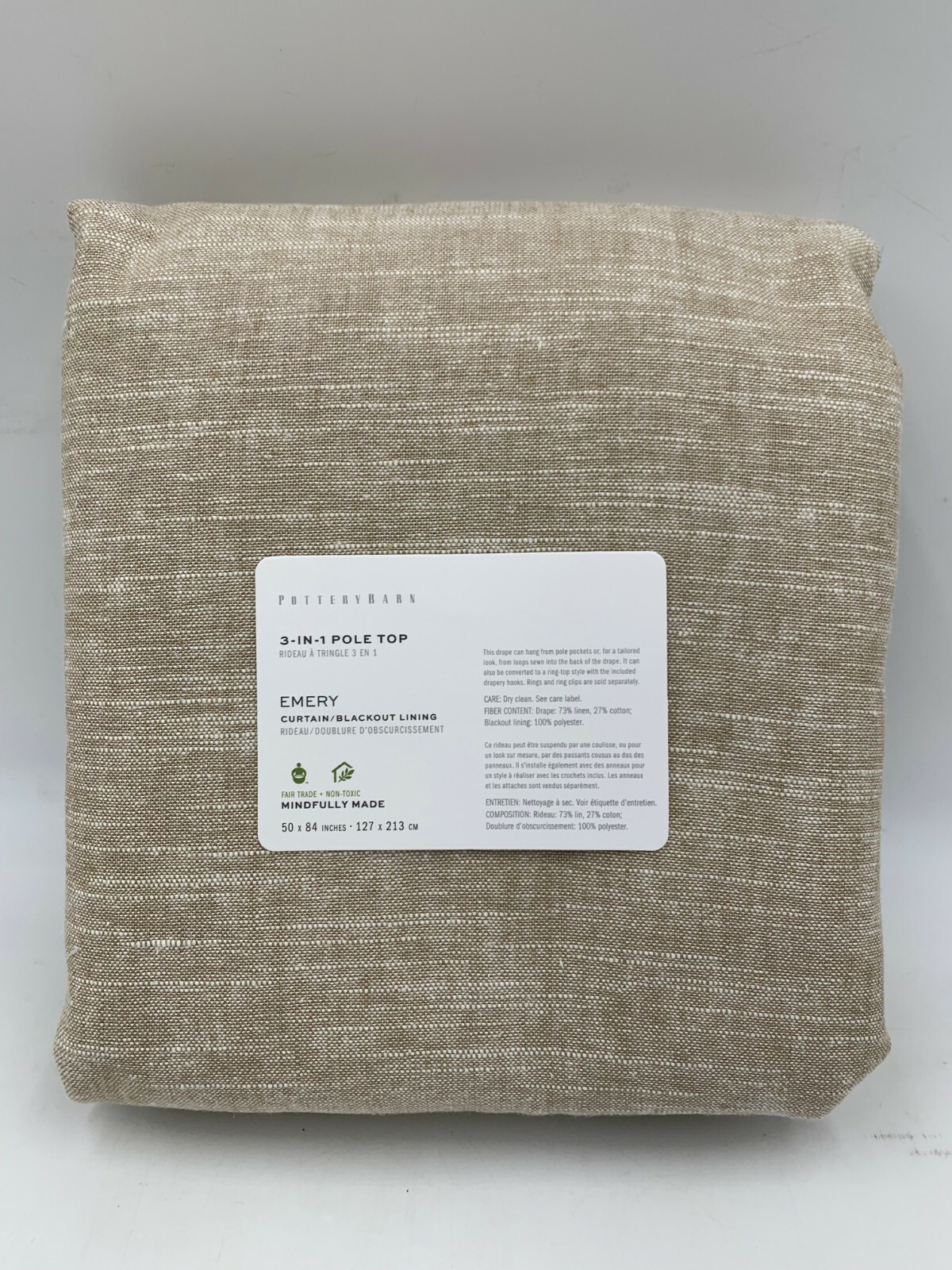 Pottery Barn Emery Linen Blackout Drape Panel Oatmeal 50x 84″ #9719