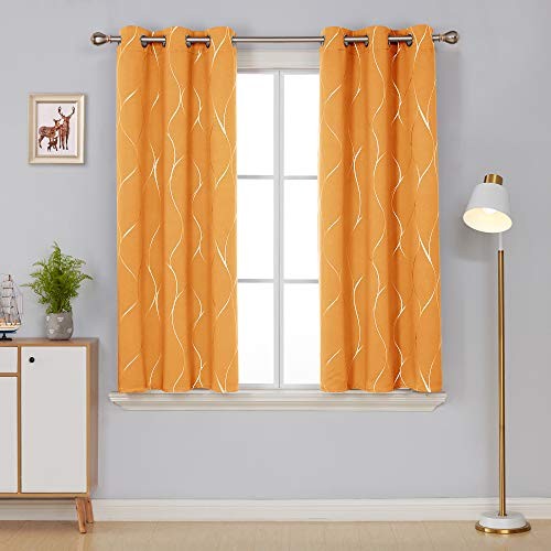 Print Blackout Curtains, Wave Pattern 42″W x 54″L (Pack of 2) Orange Flame