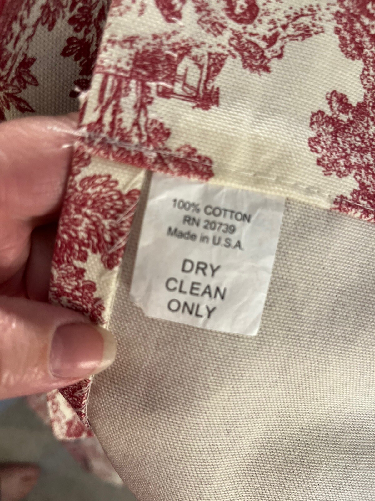 Toile Curtains Pair 100% Cotton Red And Creamy White slip Rod 56” Wide 24” Long