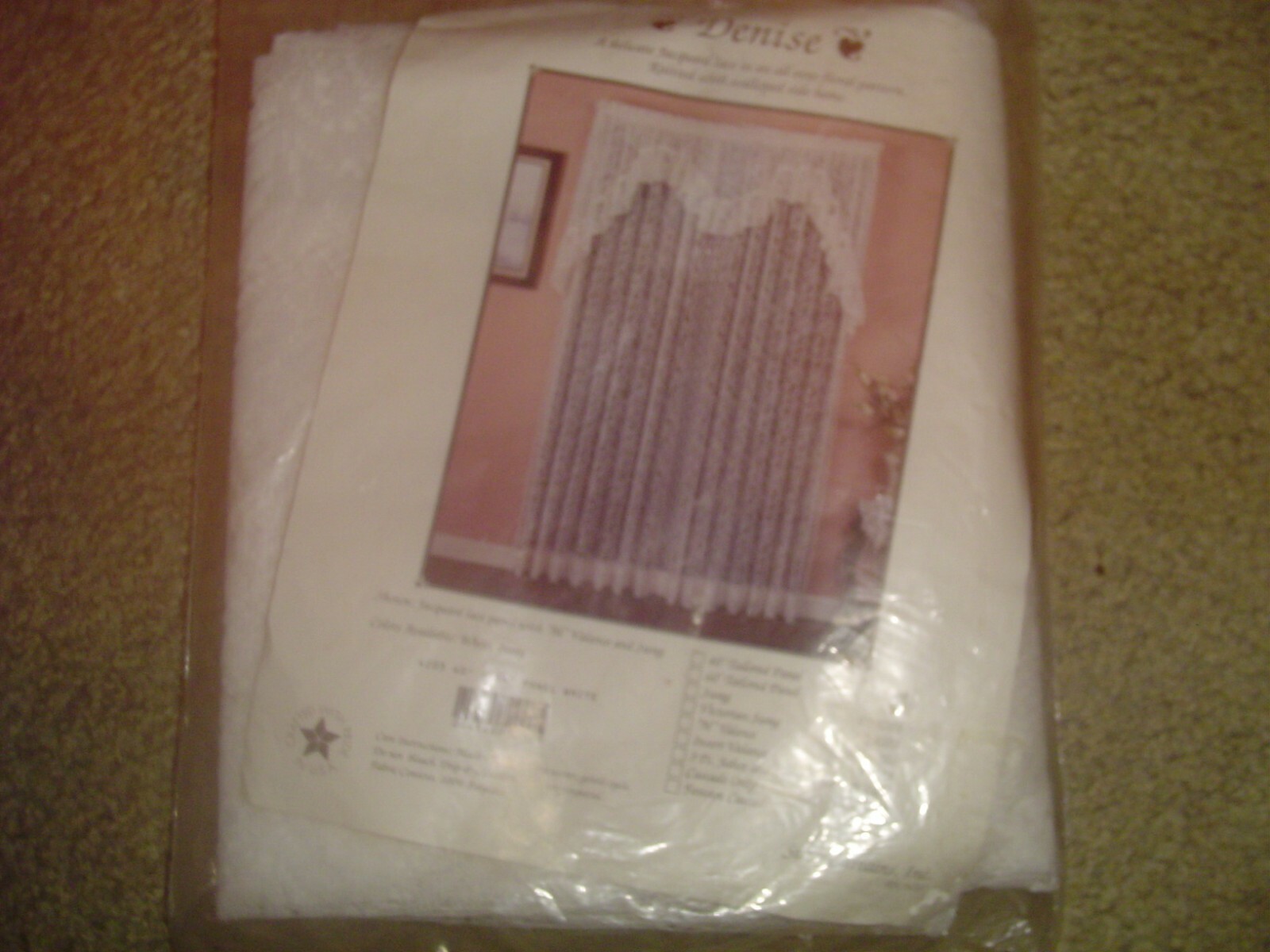 Denise-Suzy Curtains, Inc. Jacquard lace pannel W/ «M» Valance + Swag,WhiteIvory