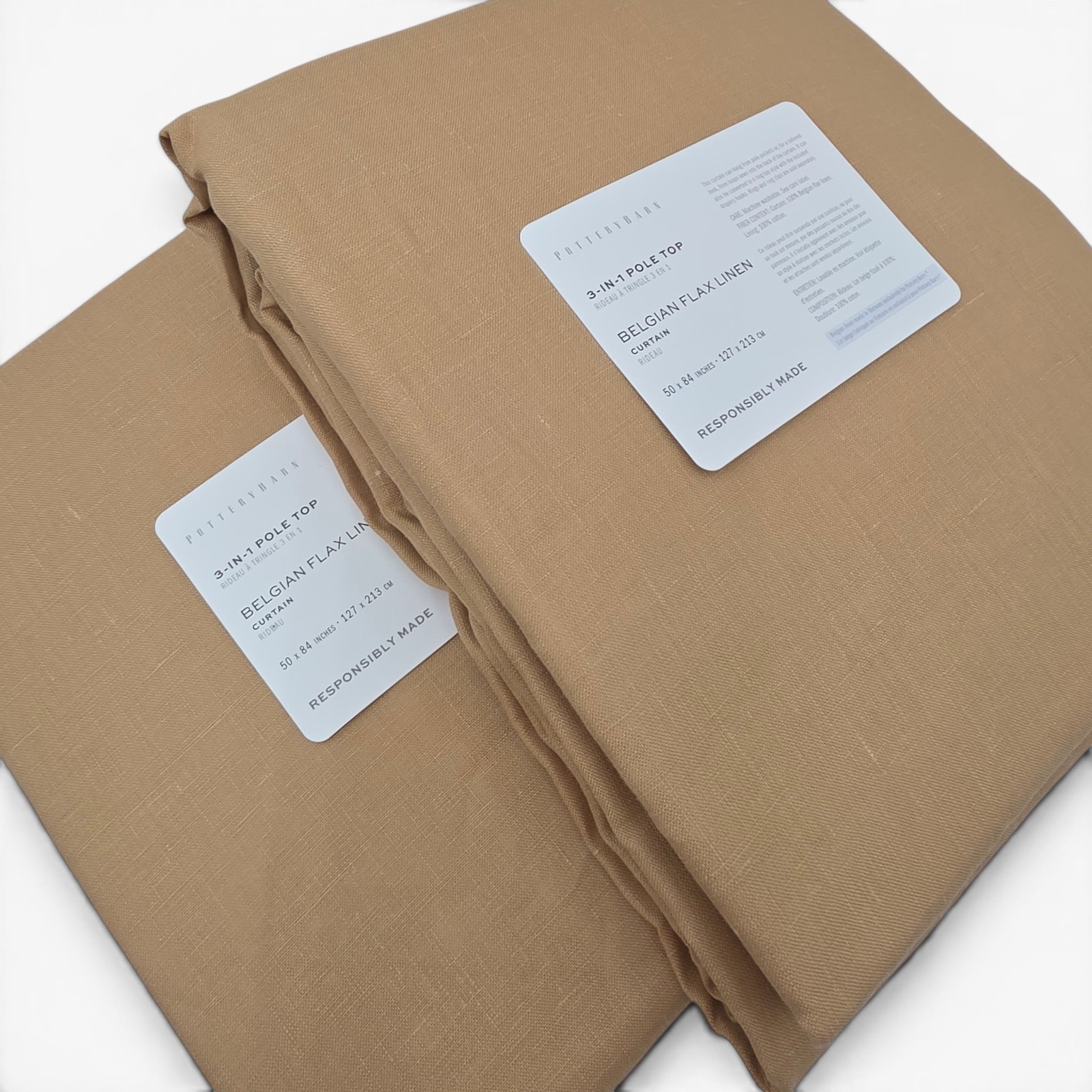 Pottery Barn Belgian Flax Linen Curtains Set of 2 50×84 Harvest Gold New