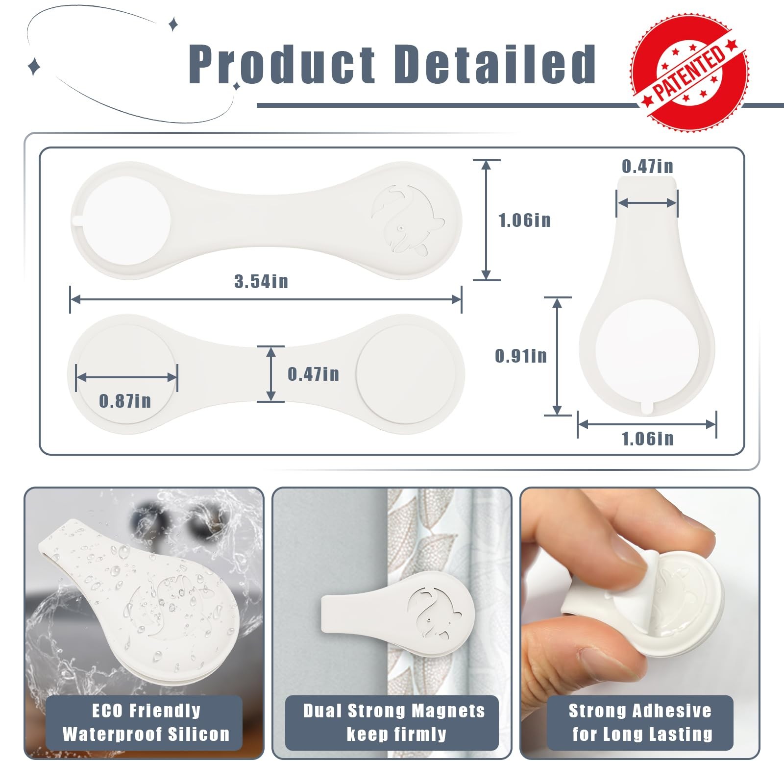 Vaszu Magnetic Silicone Shower Curtain Clips 1.8″W x 3.3″L (Pack of 3), White