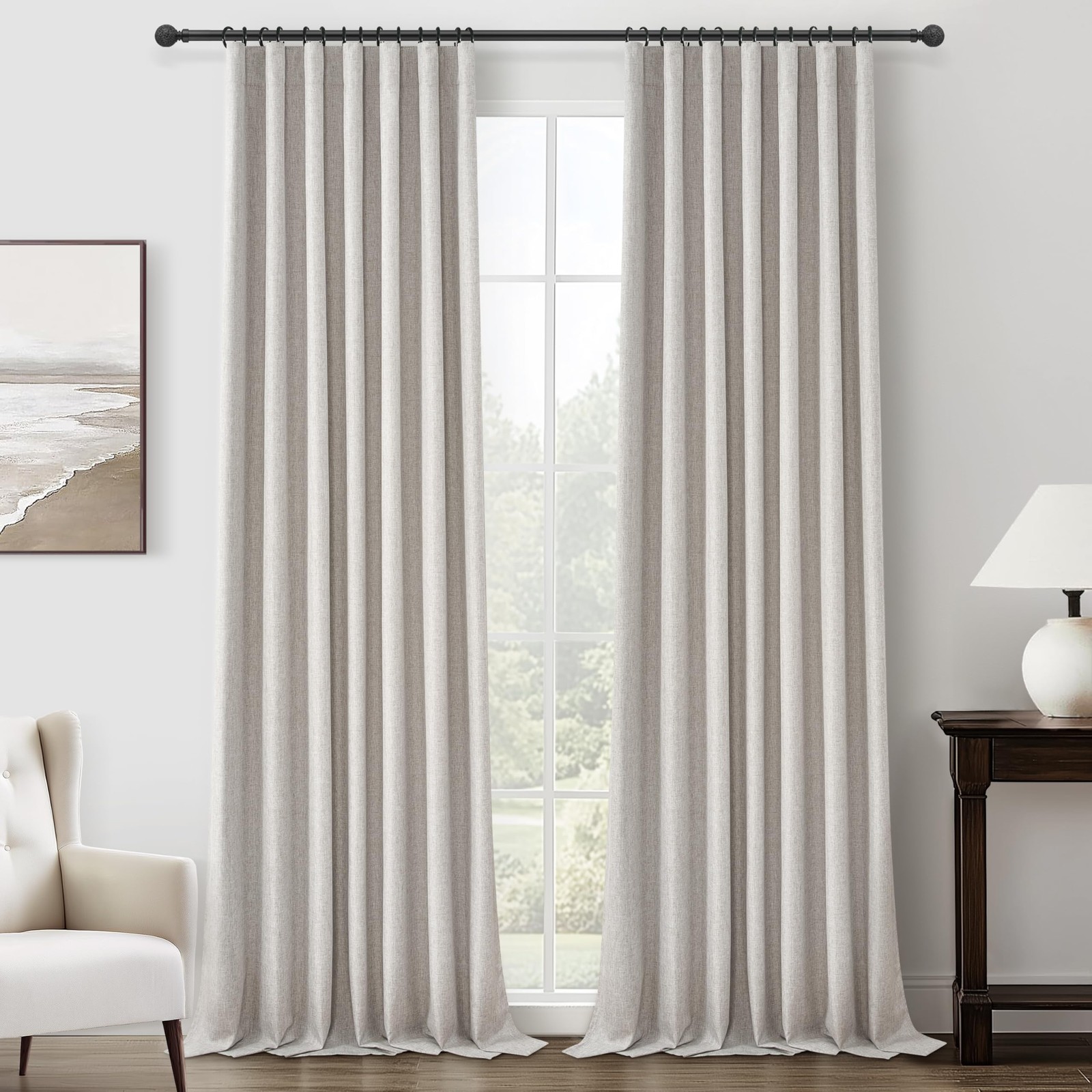 Pleat Linen Blend Room Darkening Extra Long Curtains 120 Inch Length 2 Panels…