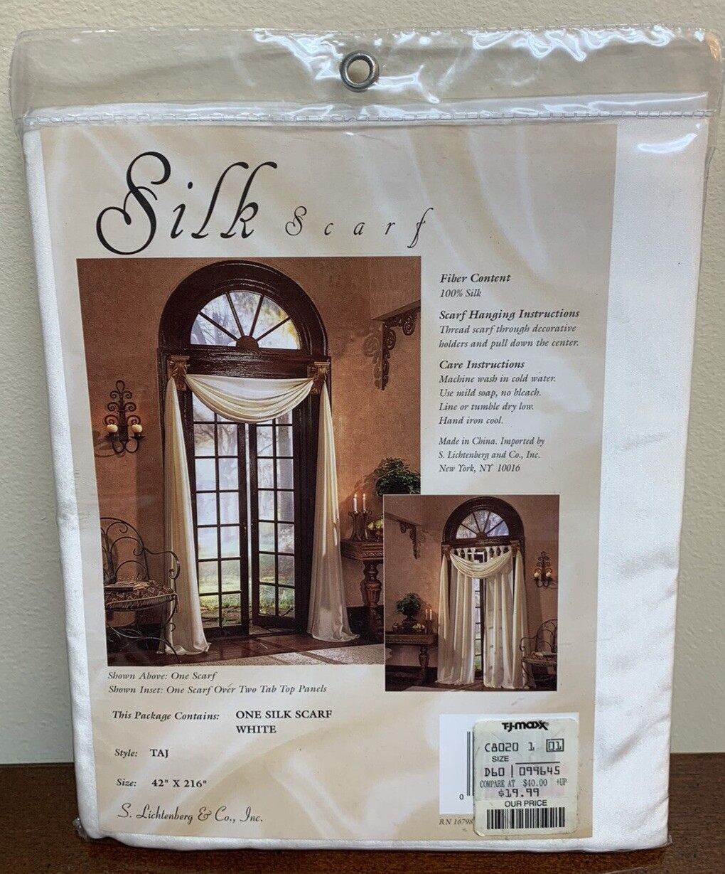 New & Sealed – White – 100 % Silk Scarf 42 x 216 – S Lichtenberg & Co