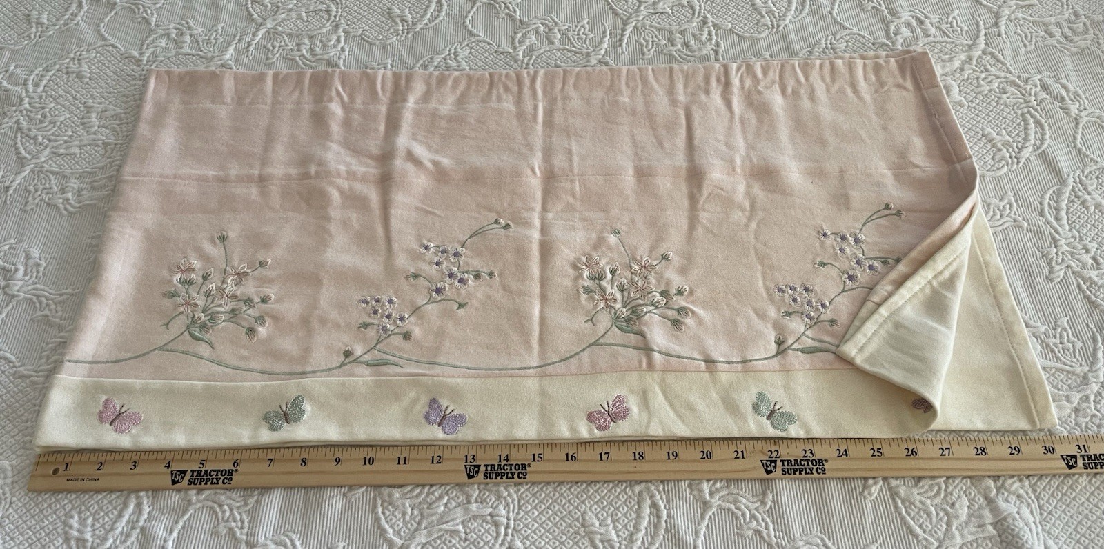 Kids Line Luxury Embroidered Valance Flowers Butterfly Pink Nursery Girl 60×15
