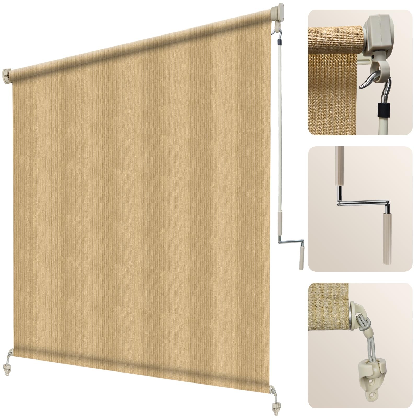 Artpuch Outdoor Roller Shade 4’x8′ Fabric Blind Sesame 220GSM Roll Up Patio