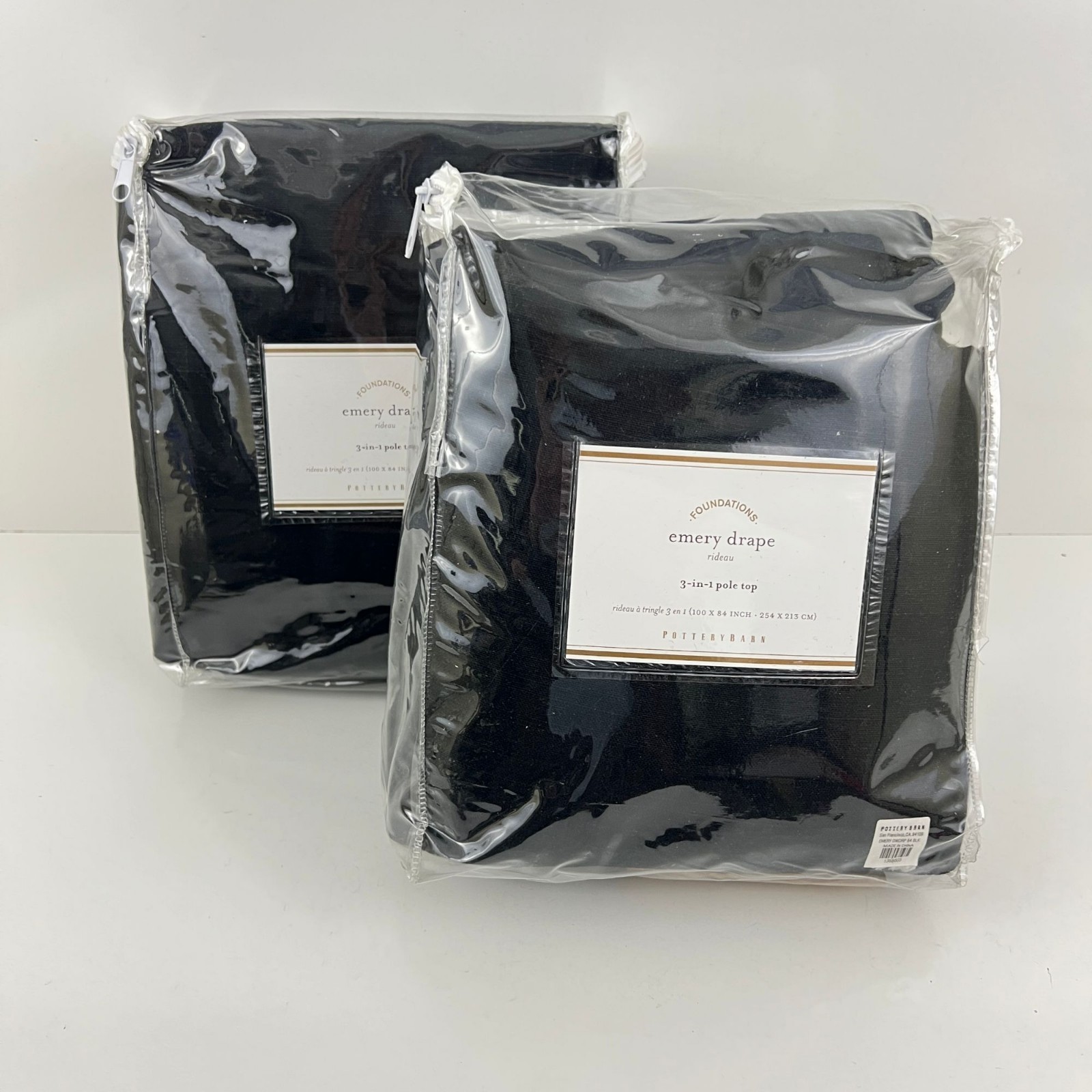 2 Pottery Barn Emery Black Linen Cotton Curtains 100×84” New Drapes