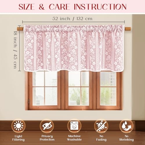 Linen Valance Curtains Double 52″W x 18″L (Pack of 1) Red Light Filtering