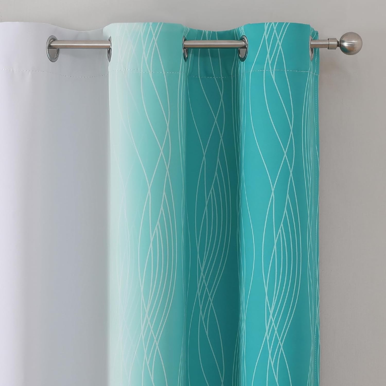 Teal and Greyish White Blackout Curtains 54 Inch Length, Light Blocking Gradient