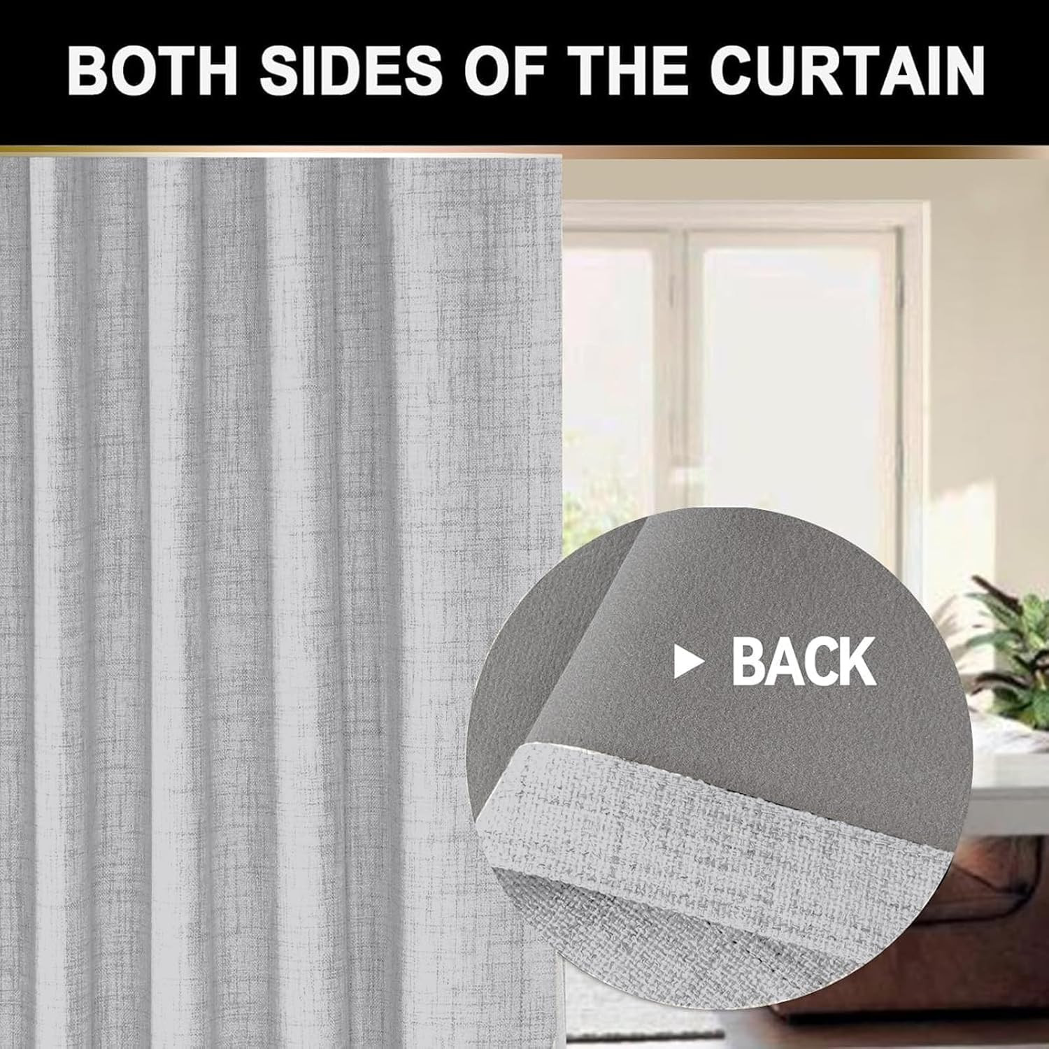 108″ Full Blackout Curtains Set, Thermal Insulated Faux Linen, Grey 2 Panels