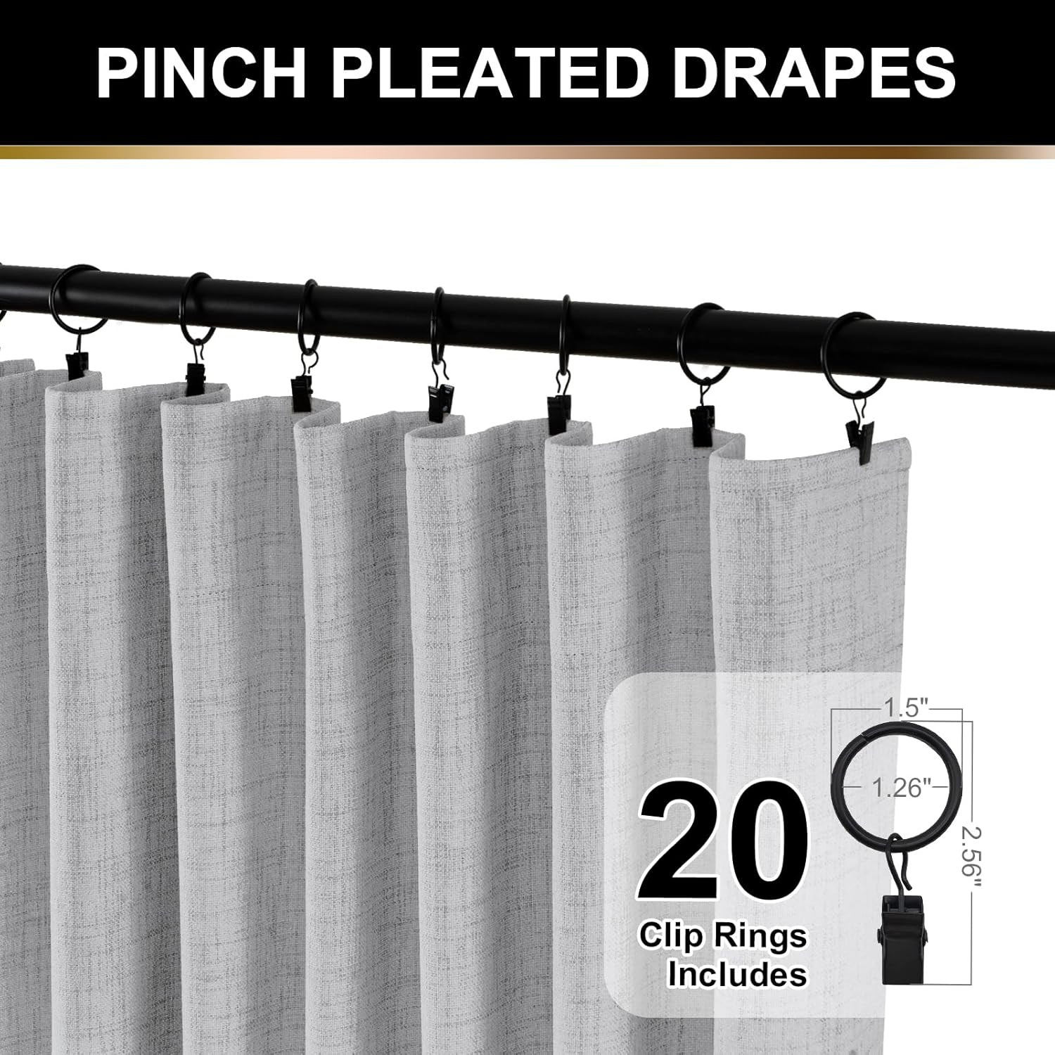108″ Full Blackout Curtains Set, Thermal Insulated Faux Linen, Grey 2 Panels