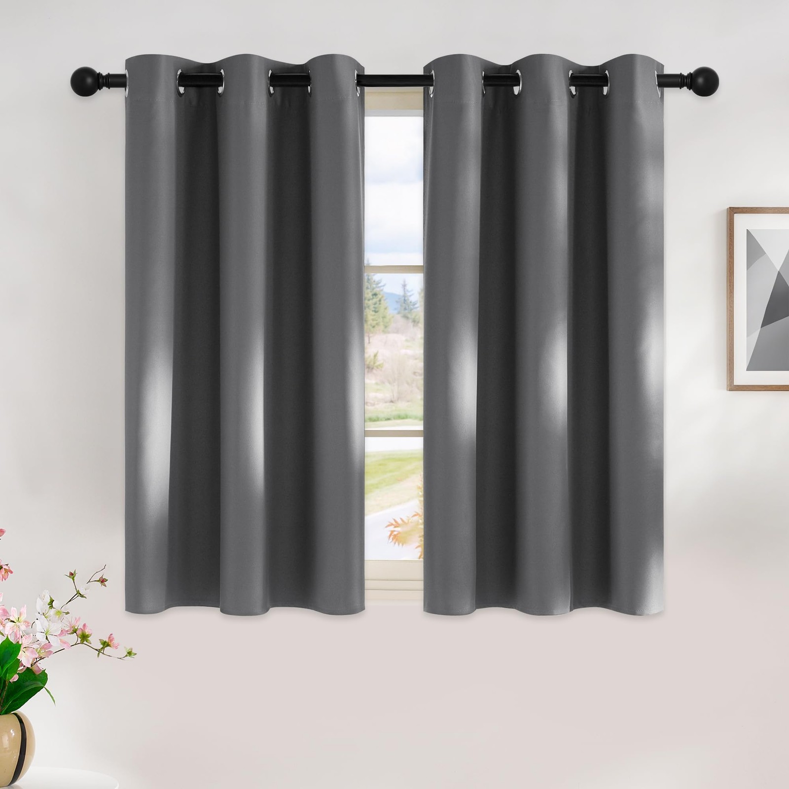 Grey Kitchen Blackout Short Curtain Panels for Bedroom, 45 Inch Long Thermal …