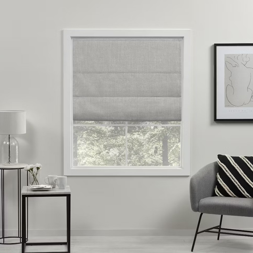 EXCLUSIVE HOME Acadia 100% Blackout Roman Shade, 34″x64″, Silver