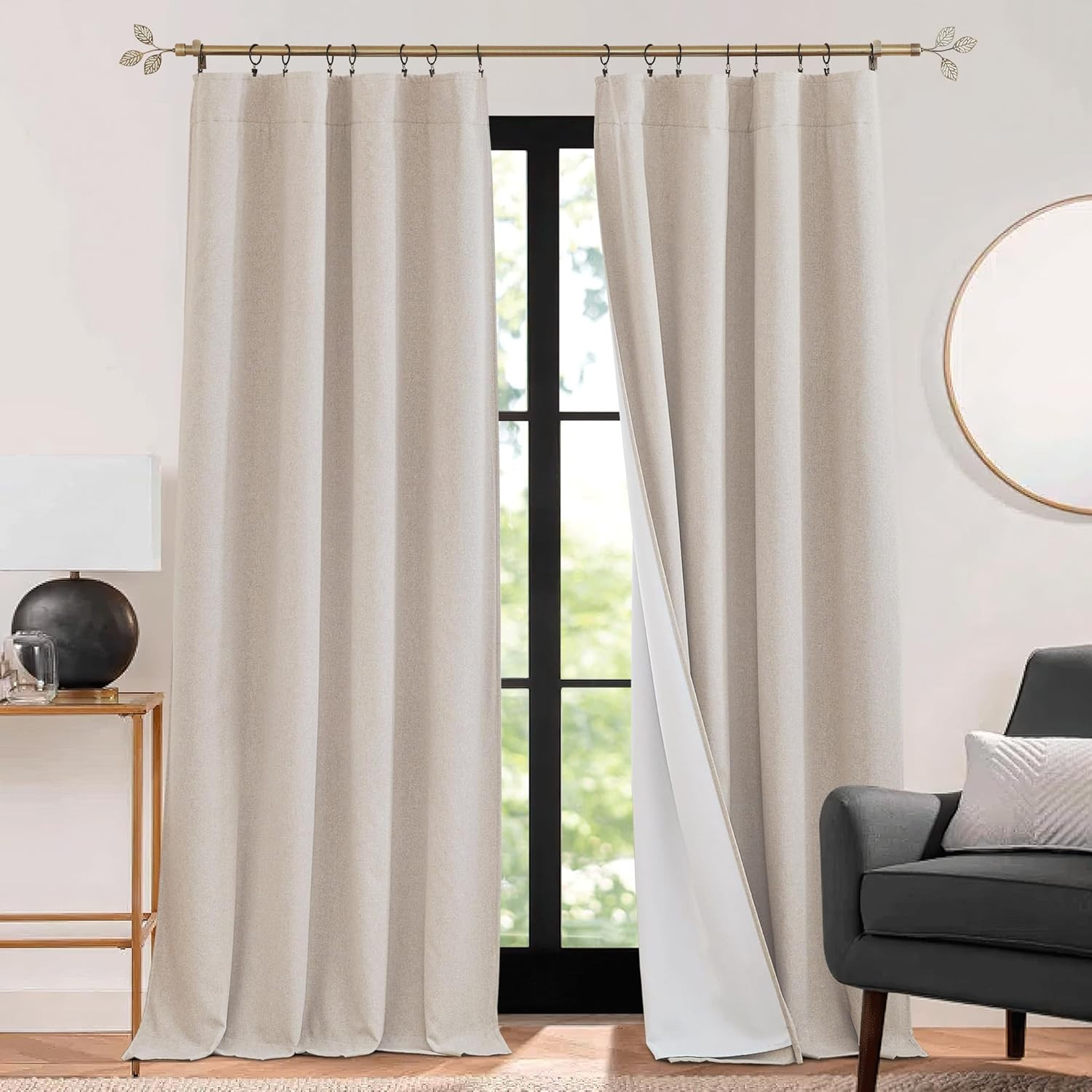 RYB HOME 3 in 1 Soundproof – Blackout – Insulation Linen Curtains, Noise Blocker
