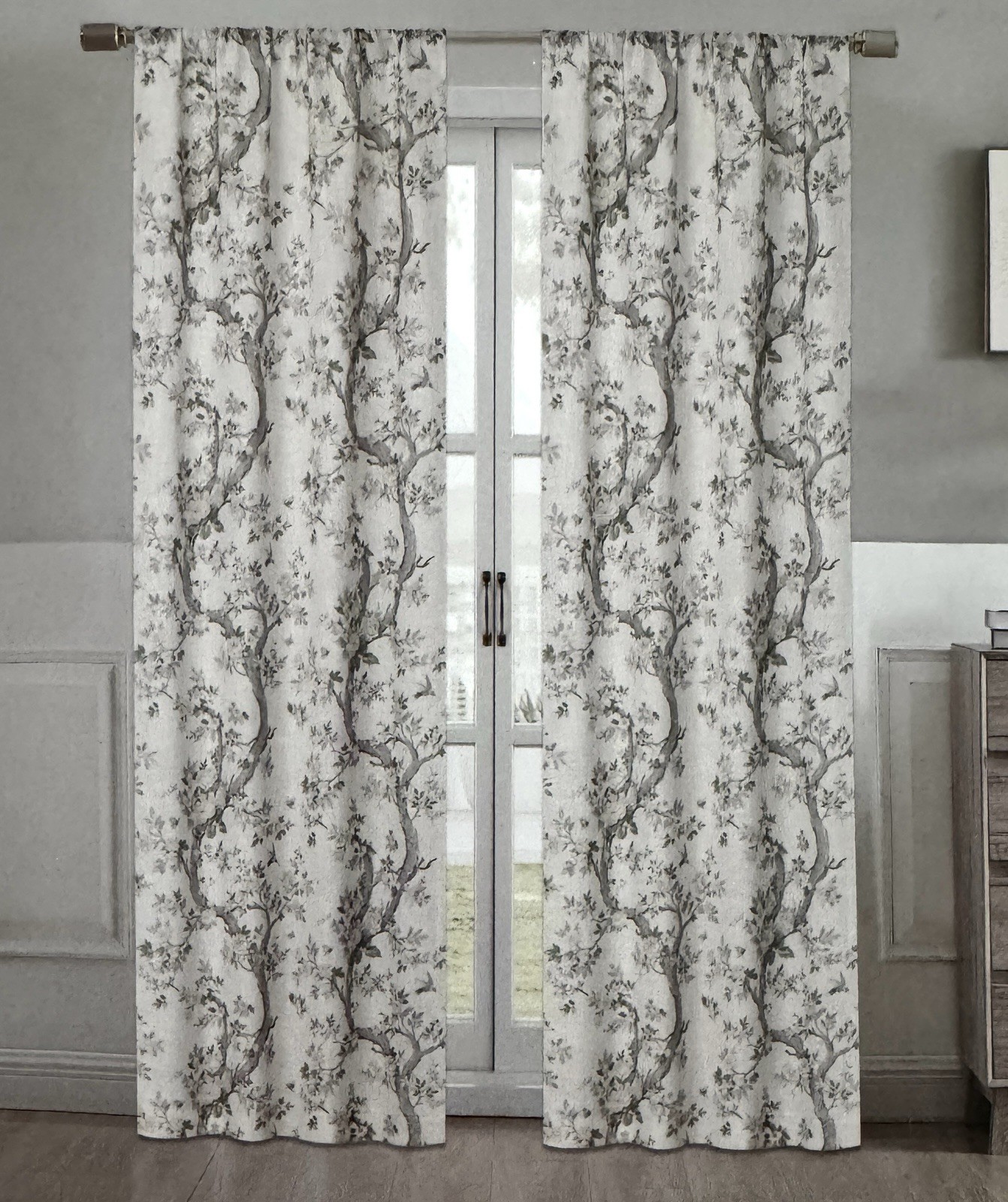 Laura Ashley Window Curtains 2 Panels 38 x 84″ Linen Khaki Gray Cream Pole Top