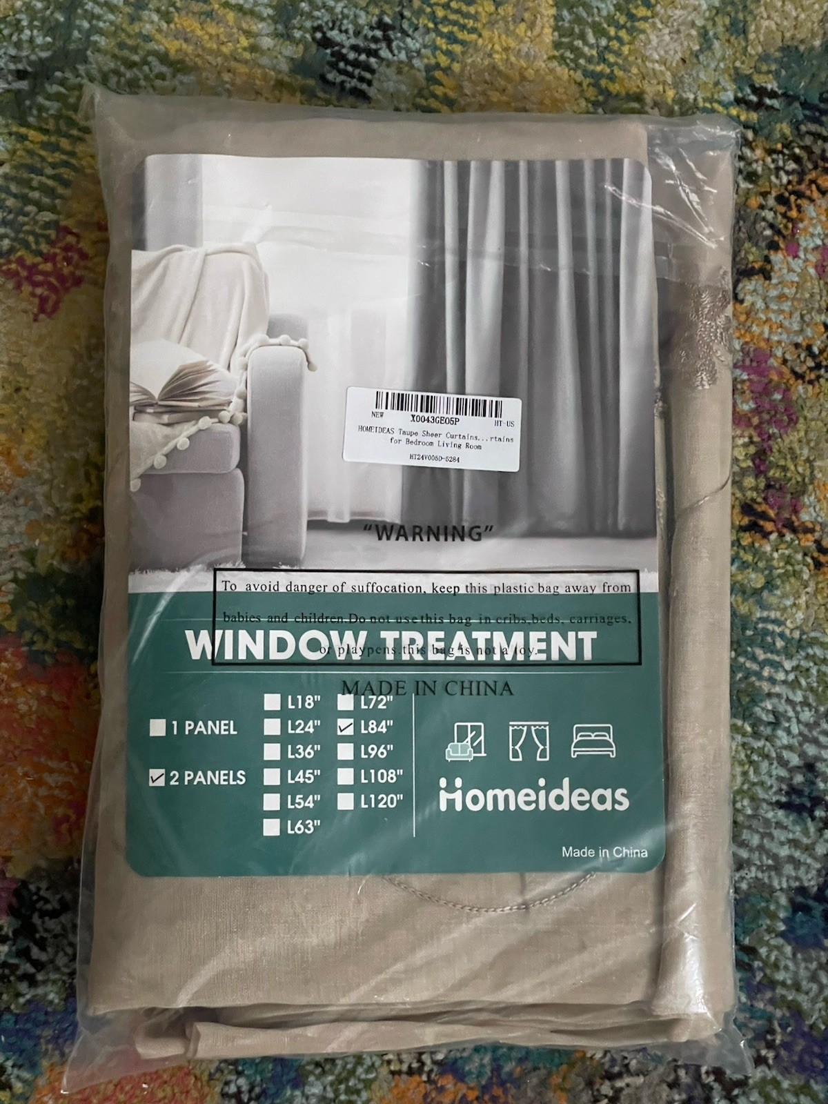 Homeideas Taupe Sheer 84”L Window Treatment Curtains 2 Panels Pack Sealed