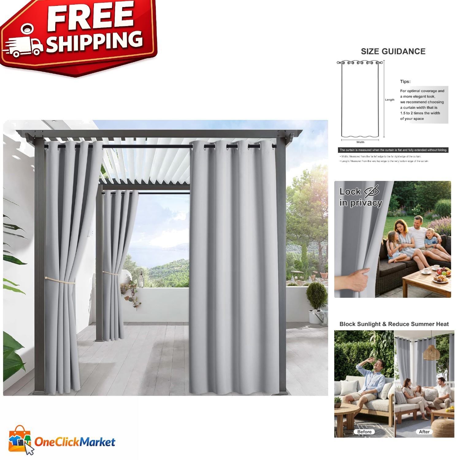 Elegant Light Grey Waterproof Blackout Panel – Ideal for Patio & Gazebo Use
