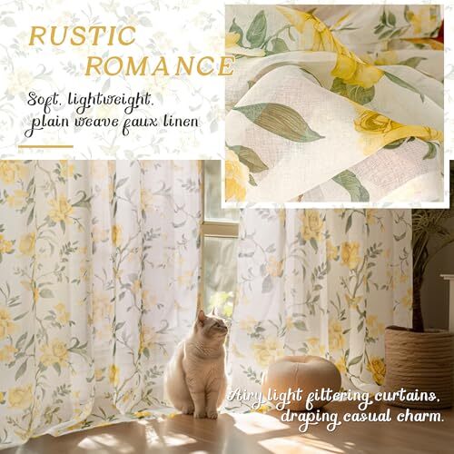 Sheer Curtains 45 Inch Length 2 Panels Set, 52″W x 45″L (Pack of 2) Yellow
