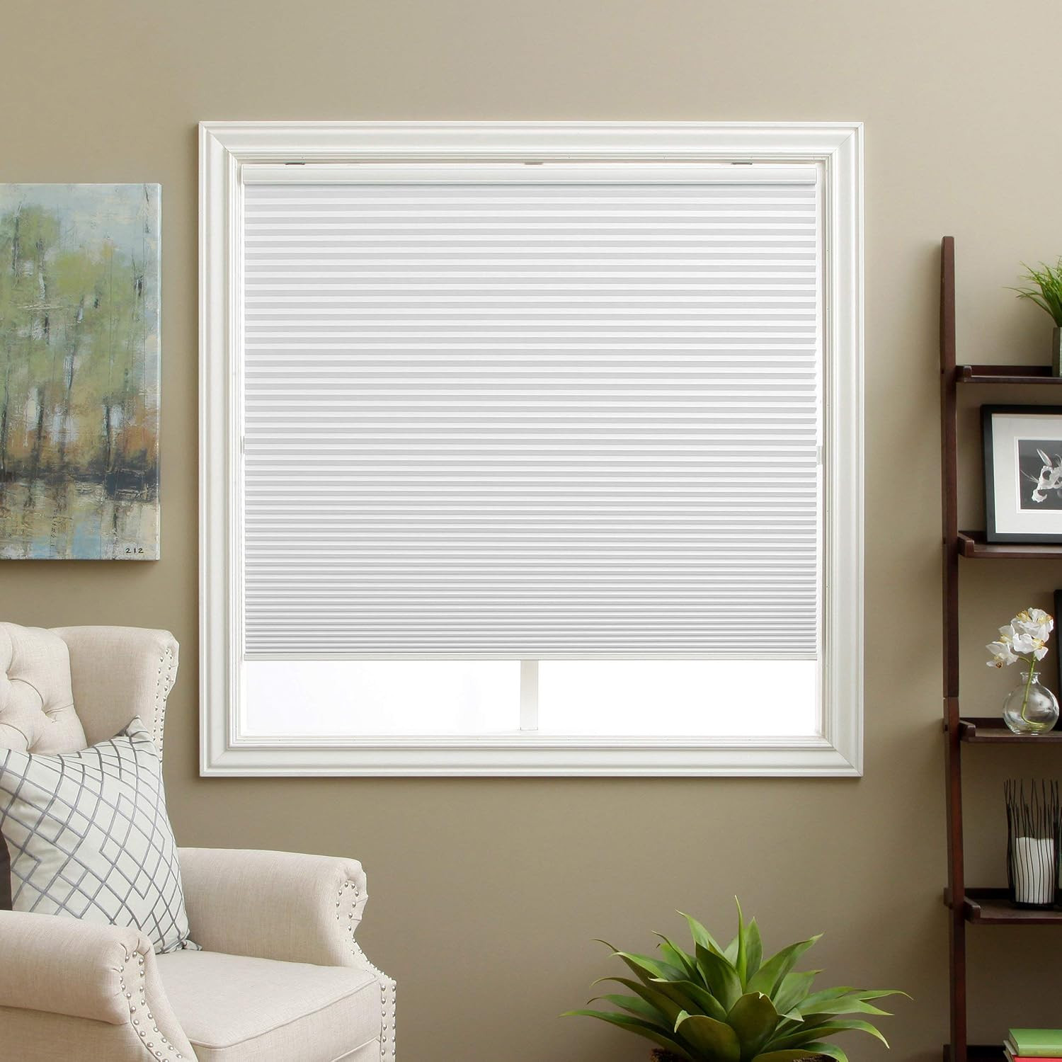 Cordless Blackout Cellular Honeycomb Shades – White, 34″ W x 64″ H