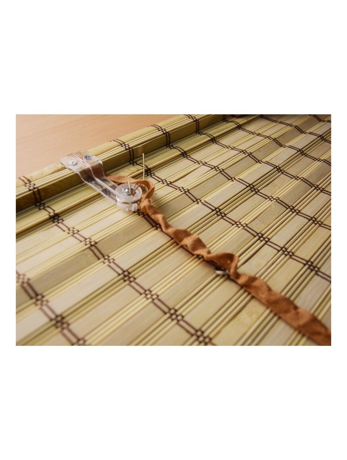 Cordless Light Filtering Bamboo Roman Window Blind Sun Shade with Valence -Khaki