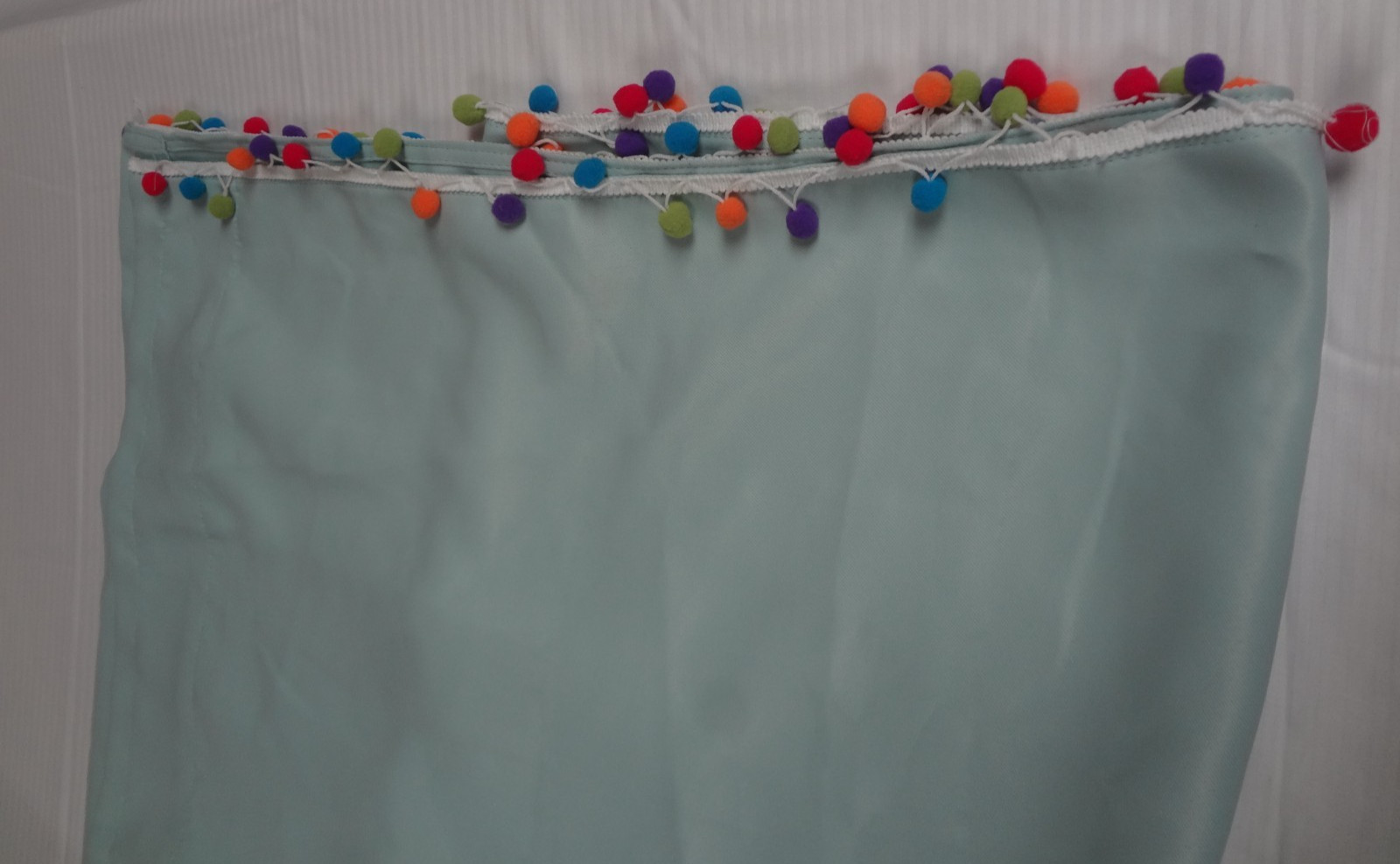 Colorful Pompom Curtains for Kids Room Seafoam, Set of 2