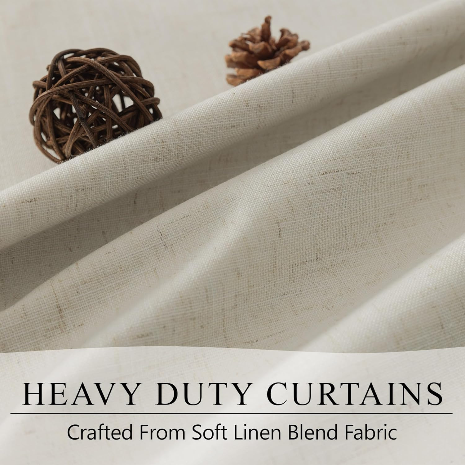 Beige Flax Linen Blackout Curtains 2 Panels 105″ Long Soundproof Drapes
