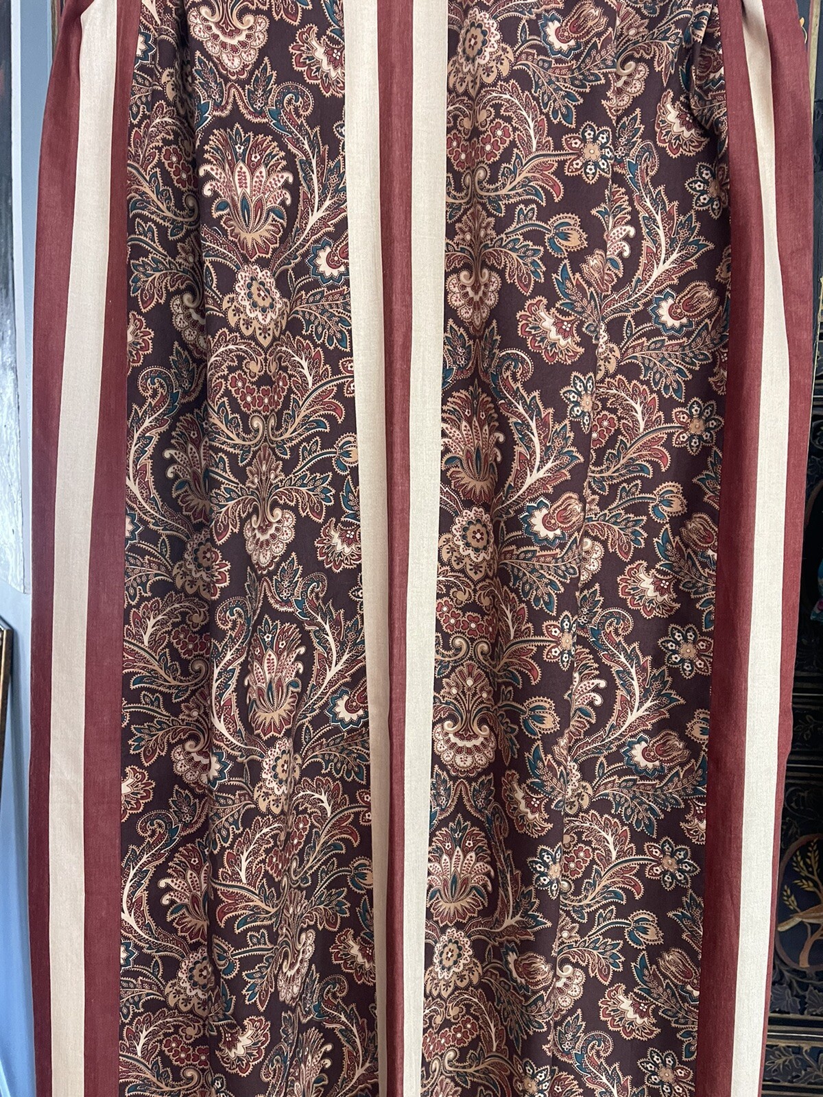 Custom Lined French Country Style Taped Rod Cotton Floral 2 Drapes.34”x86”