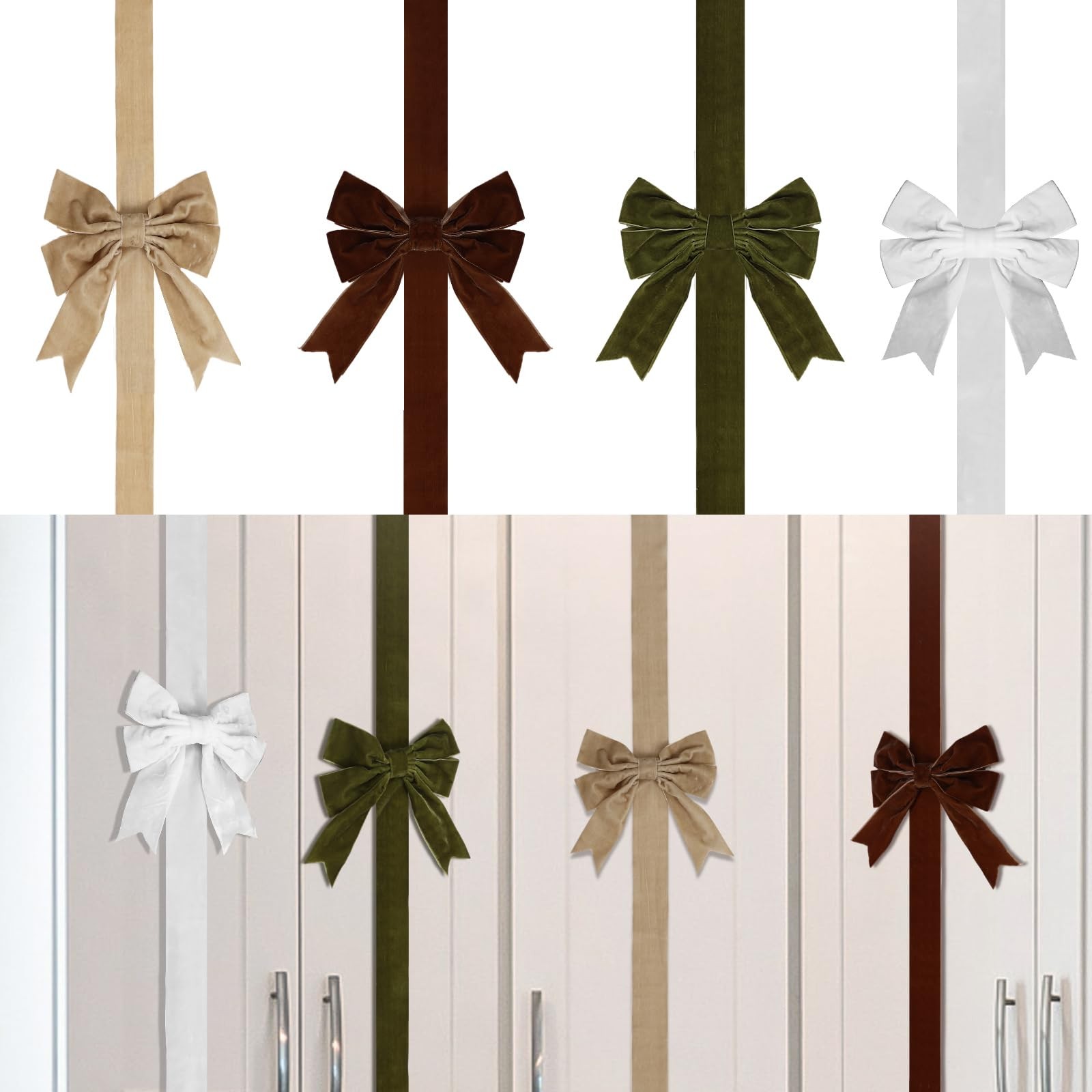4 PCS Christmas Velvet Cabinet Ribbon Bows 78 Inch Multicolor Door Decor