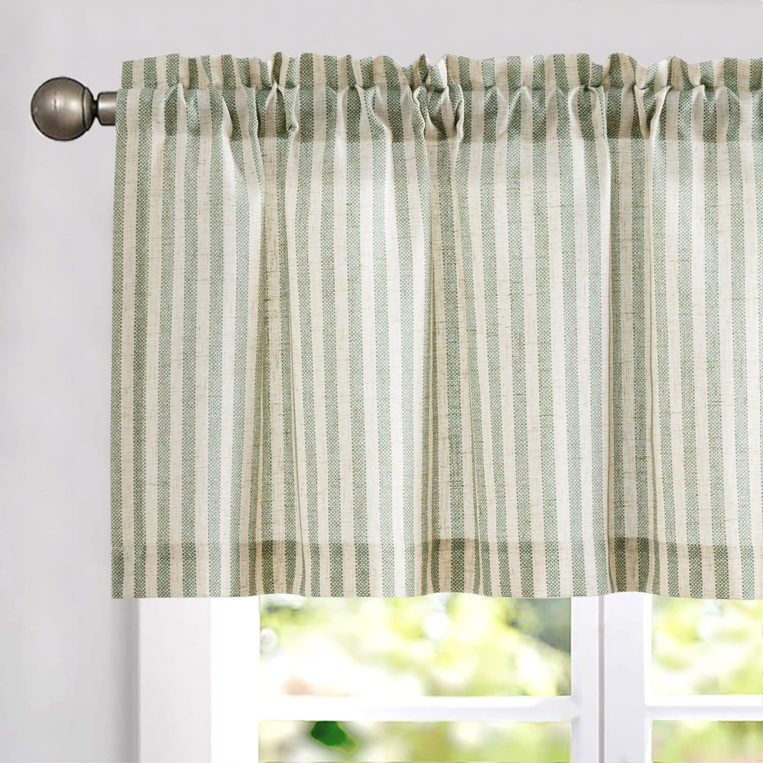 Valance Curtain Linen Textured Striped Window Curtain for Living Room Light Filt