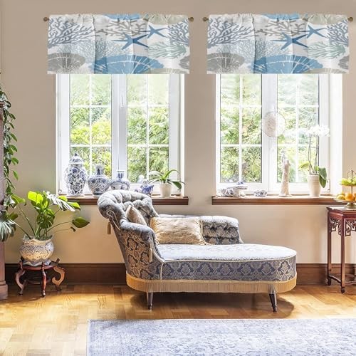 2 Pack Valances Window Treatments, 18″W x 52″L (Pack of 2) Beach Starfish