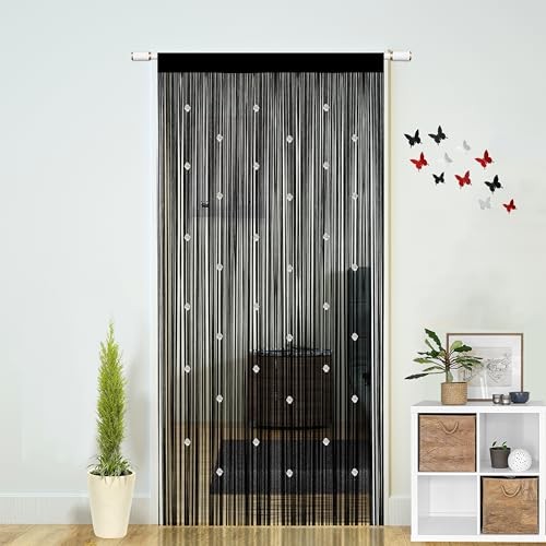Beaded String Curtains for Doorways Boho Bedroom 39″W x 79″L (Pack of 1) Black