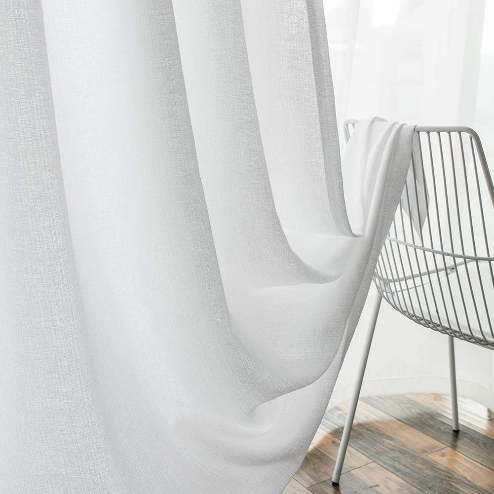 Voile Curtain, Faux Linen, Semi Sheer, With Rings, For Bedroom, Living…