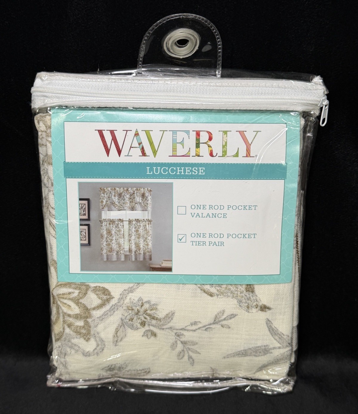 Waverly Lucchese Fumo Gray Floral Rod Pocket Tier Pair 26×36 New Cotton